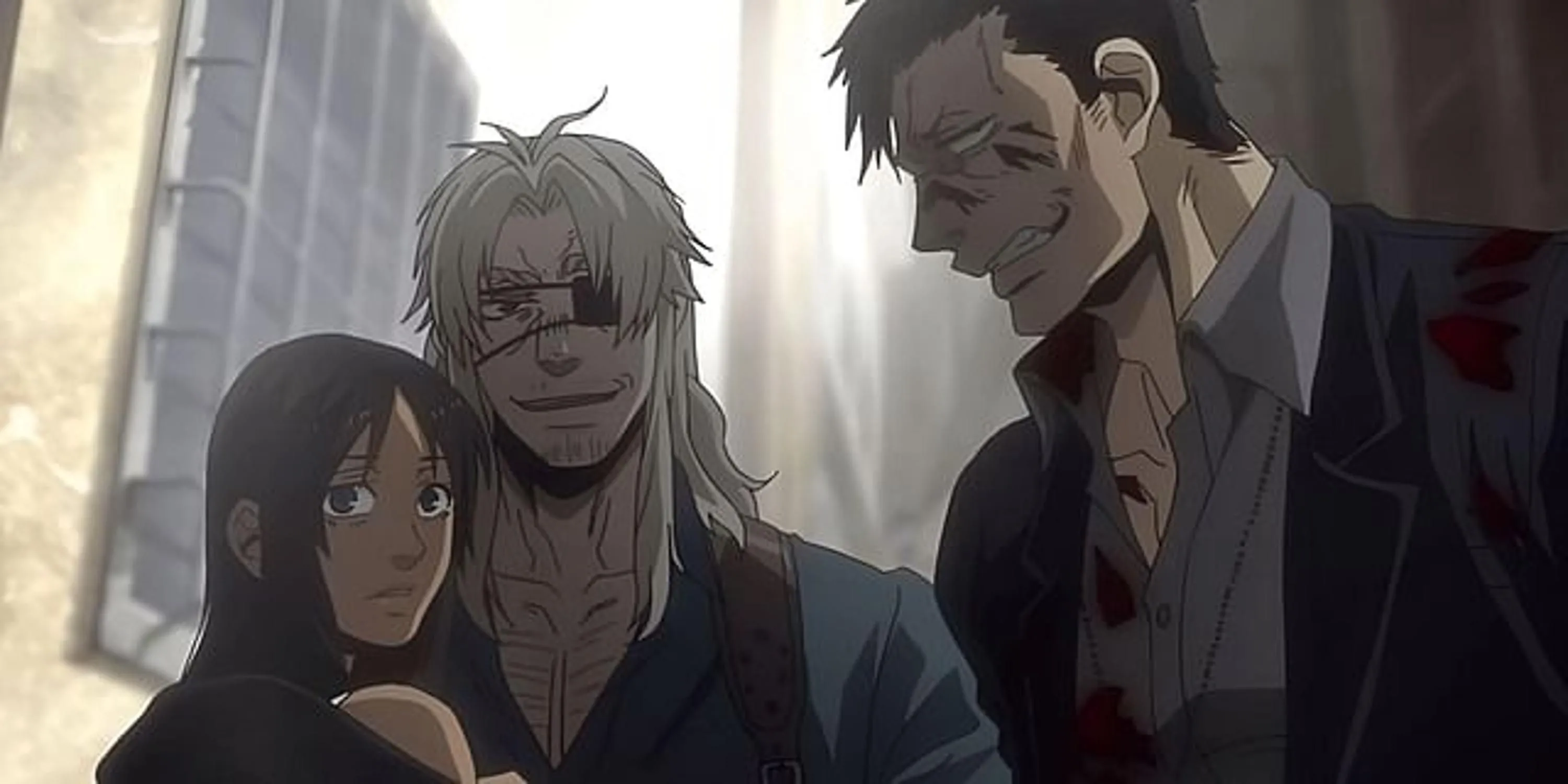 Bộ đôi 'thợ làm mọi việc' Worick và Nicolas trong anime Gangsta, bối cảnh thành phố ngầm Ergastalum.