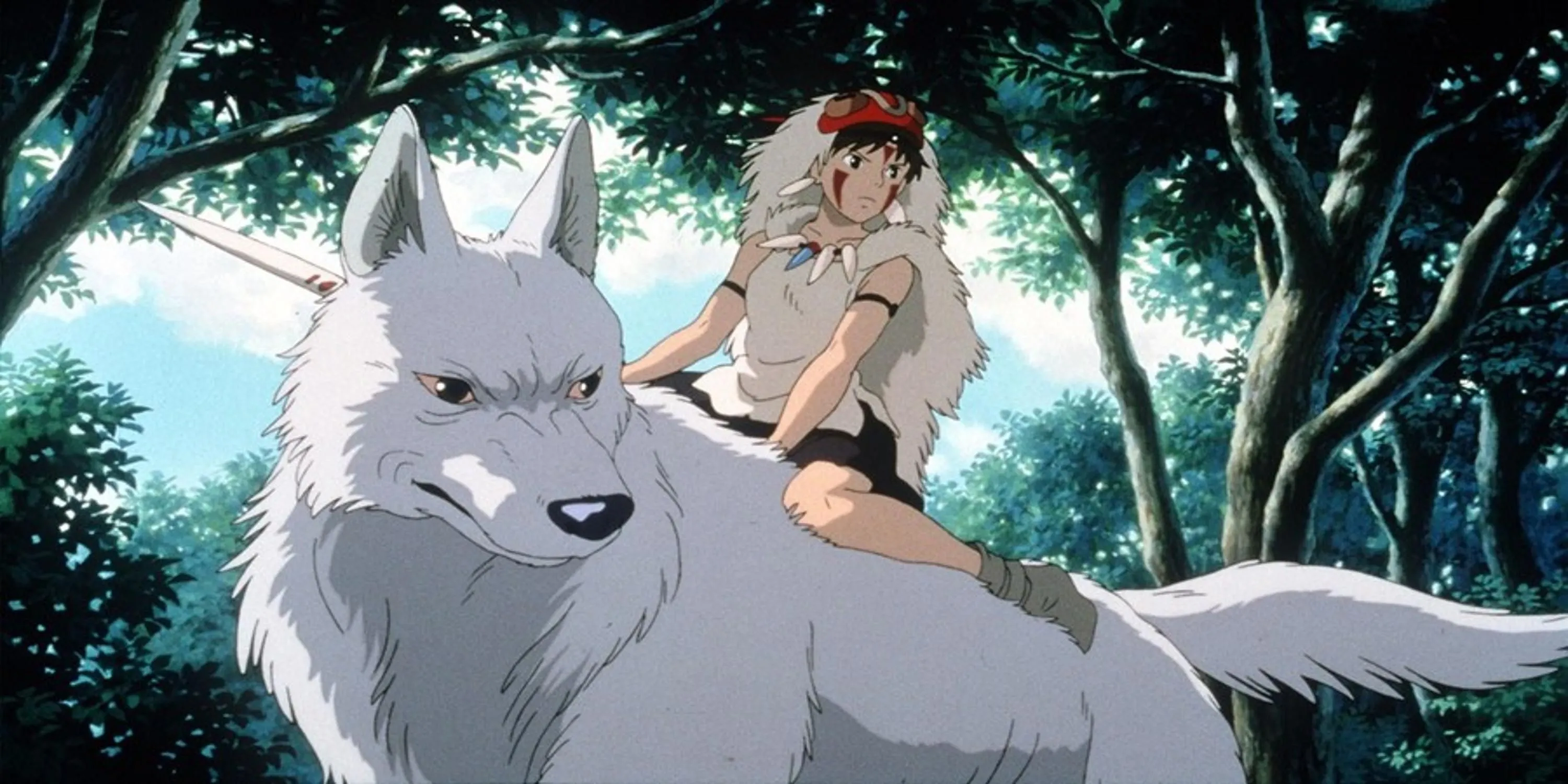 Cảnh phim Princess Mononoke: San (Công chúa Mononoke) bên cạnh bầy sói