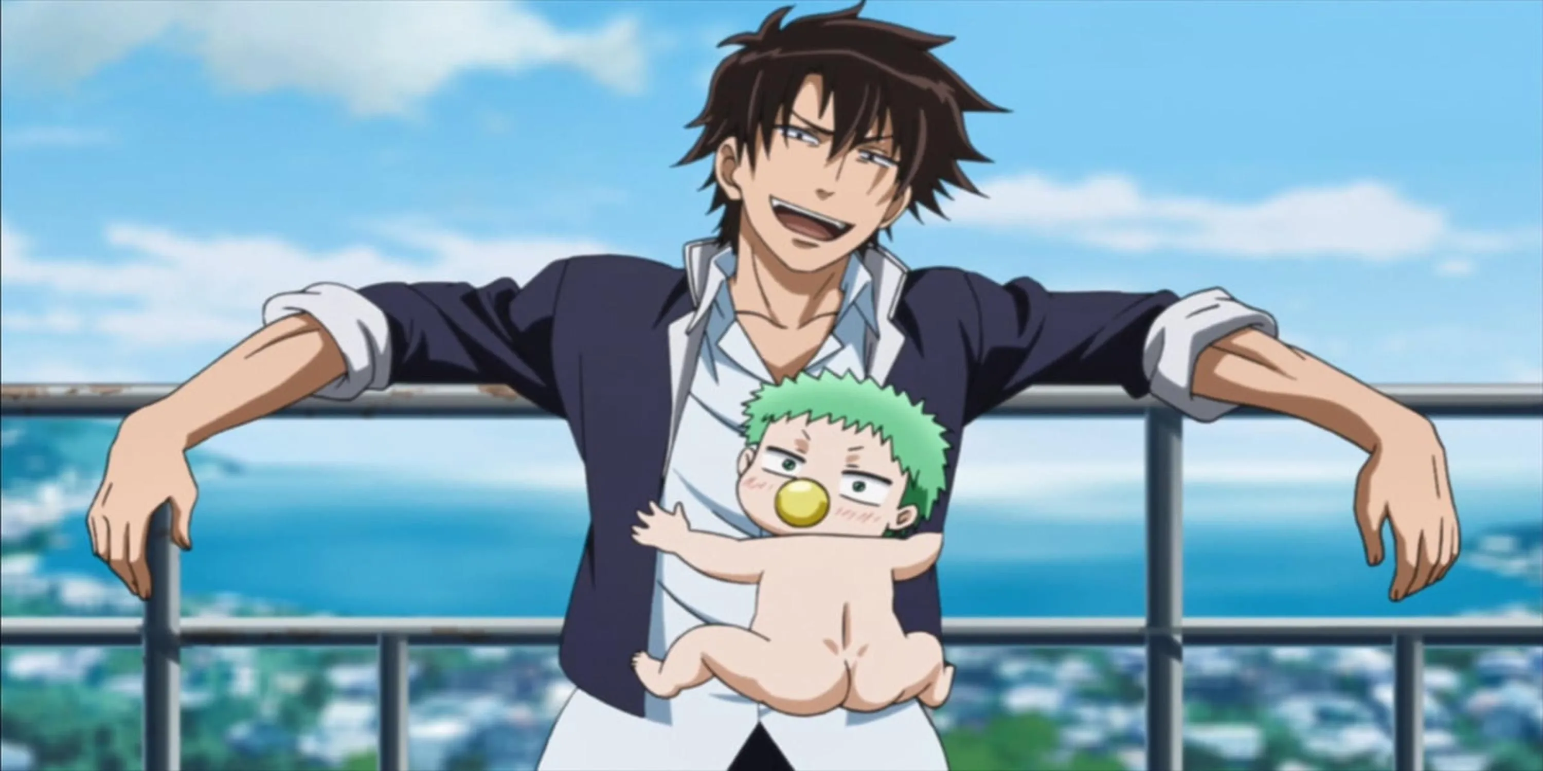Đầu gấu Oga Tatsumi và bé Beel trong anime Beelzebub