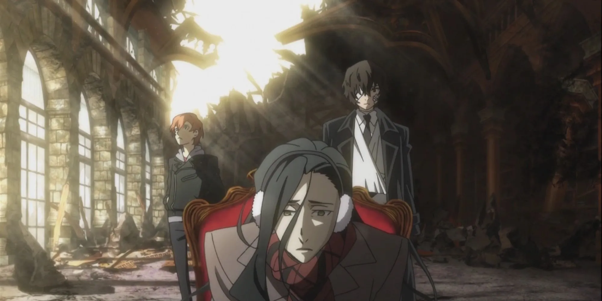 Dazai Osamu và Chuuya Nakahara trong một cảnh chiến đấu của Bungo Stray Dogs