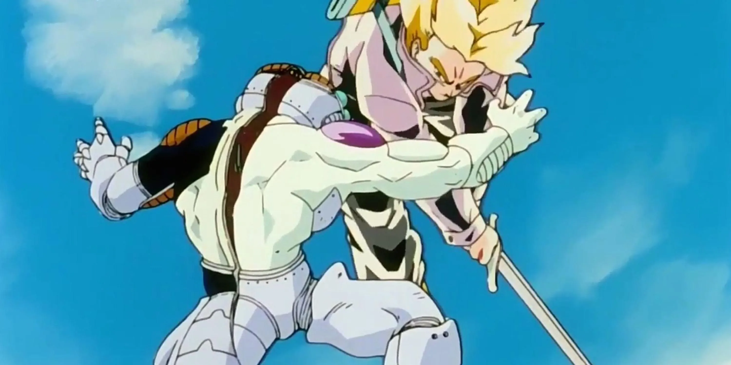 Frieza bị Trunks chém đôi người một cách nhanh chóng trong Dragon Ball Z