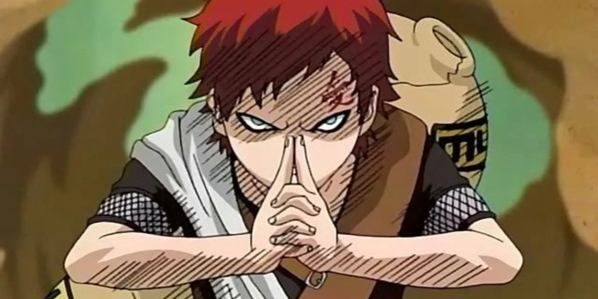 Gaara trong kỳ thi Chunin của Naruto sử dụng ấn tay điều khiển cát