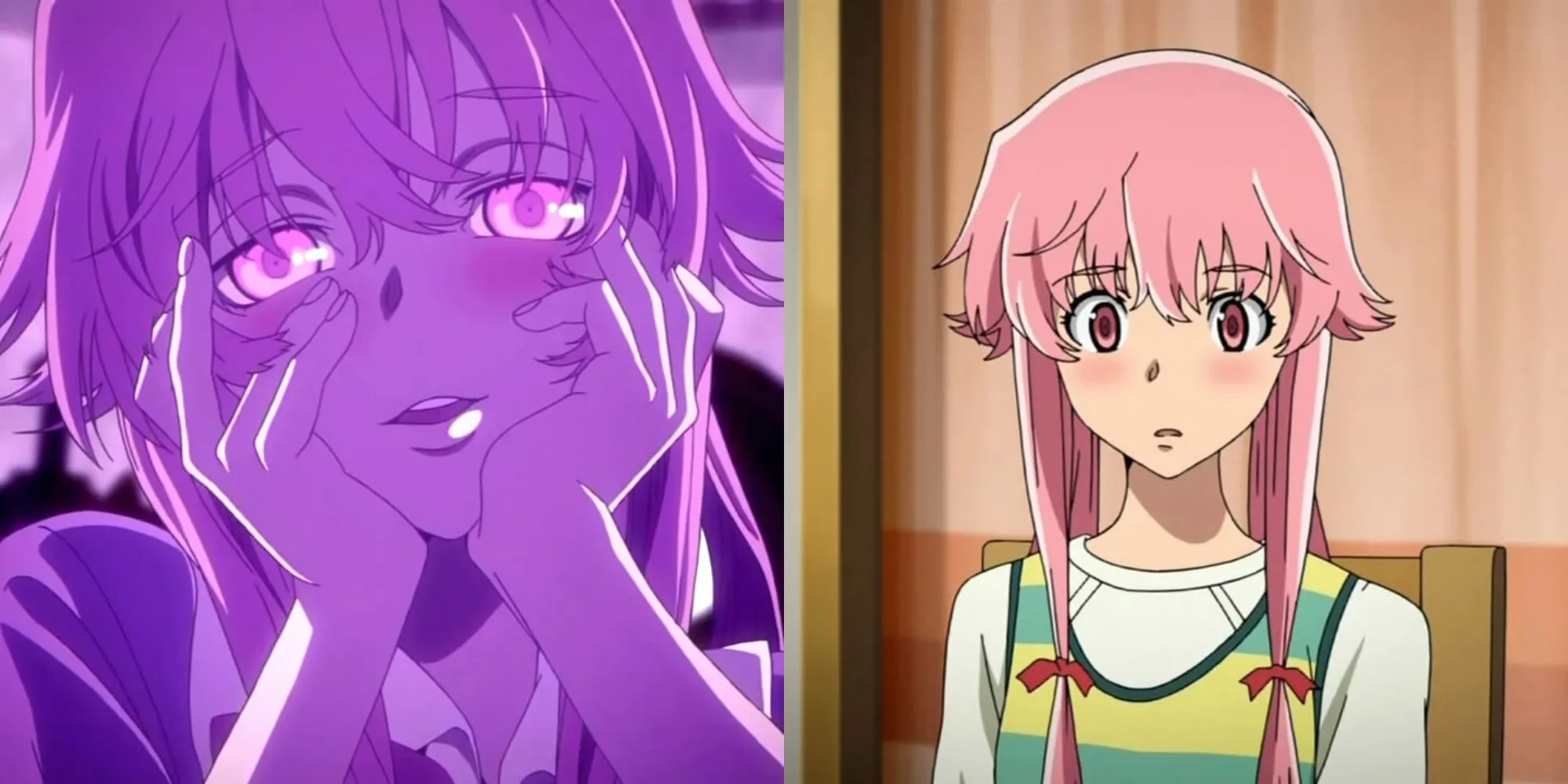 Gasai Yuno với ánh mắt đáng sợ và cầm rìu trong Future Diary