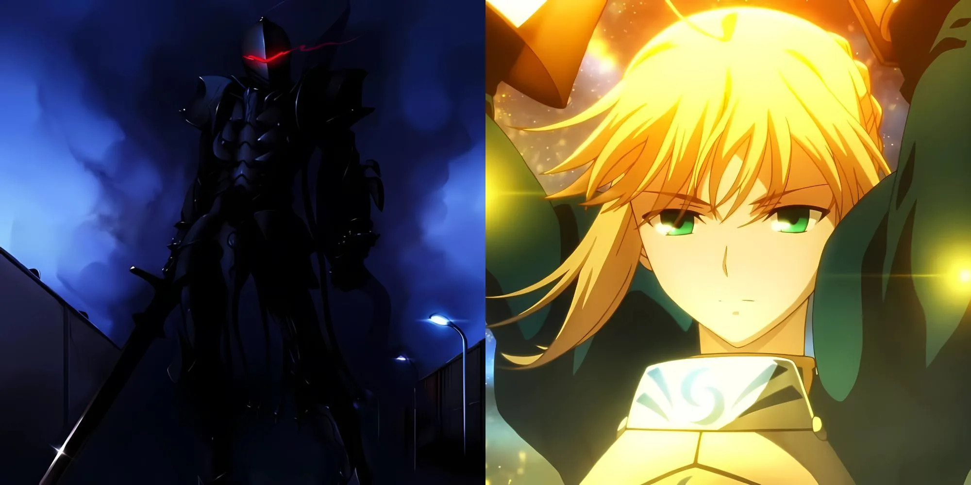 Hiệp sĩ Saber thi triển chiêu thức với Excalibur trong anime Fate/Zero
