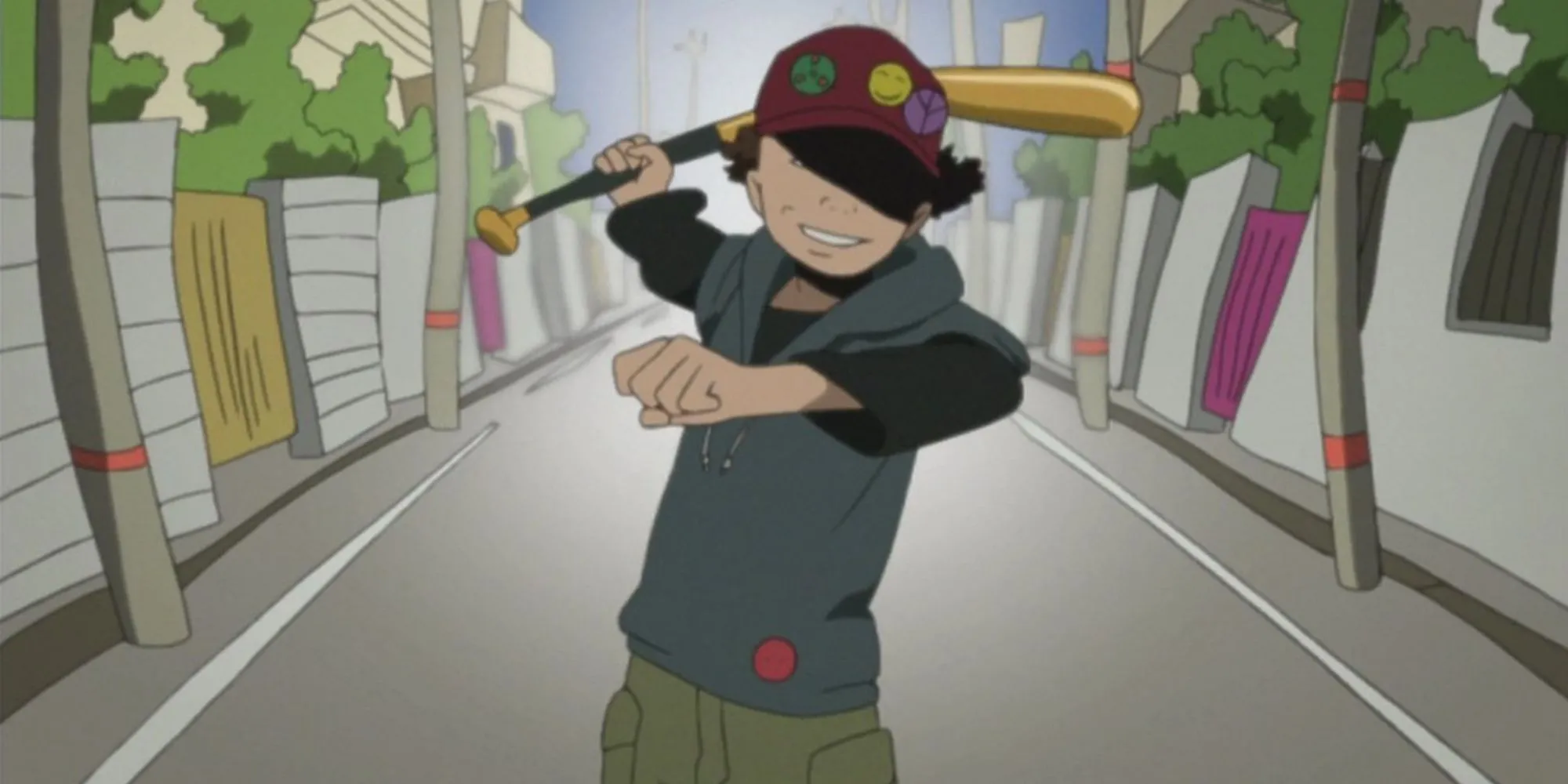 Hình ảnh biểu tượng của Shonen Bat trong anime Paranoia Agent, đại diện cho nỗi sợ hãi và áp lực xã hội.