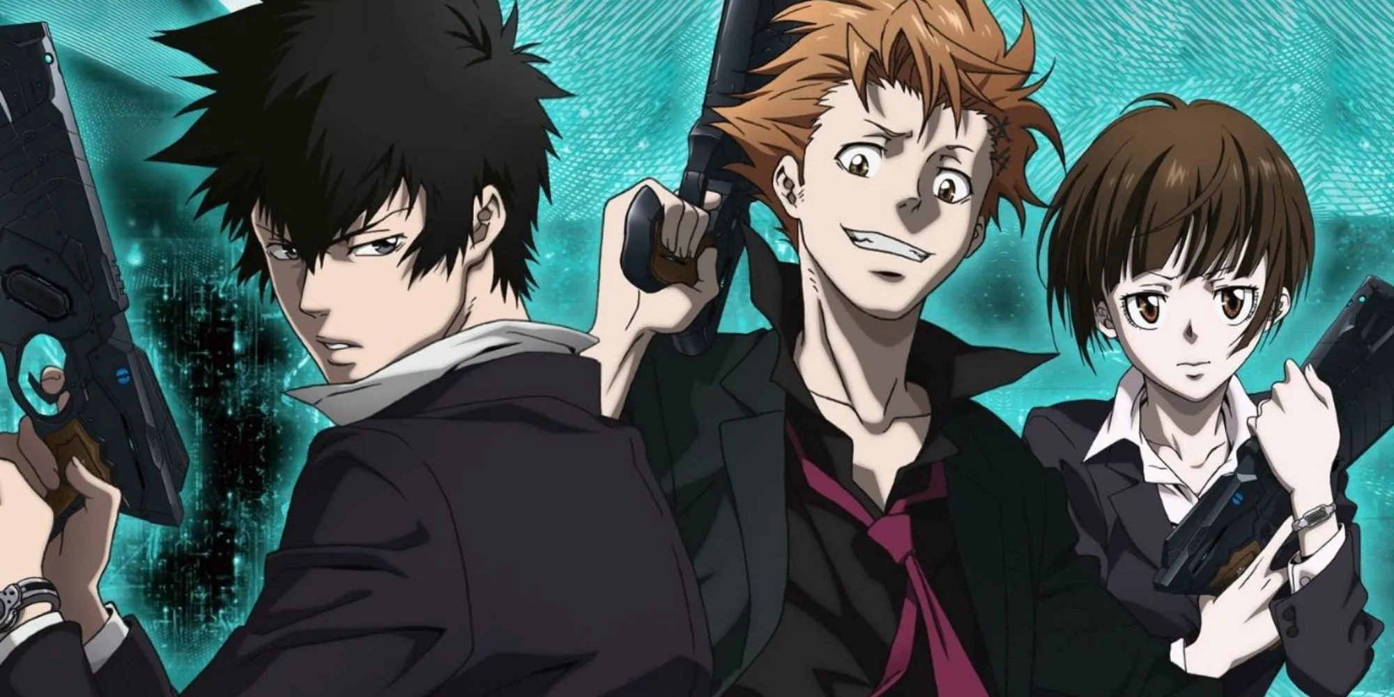 Hình ảnh nhân vật chính Akane Tsunemori và Shinya Kogami trong Psycho-Pass