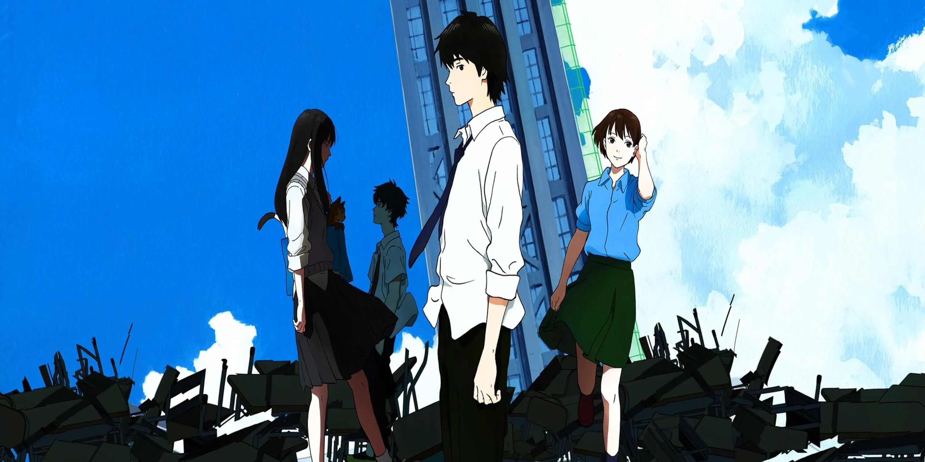 Hình ảnh siêu thực các học sinh trôi dạt trong không gian từ anime Sonny Boy