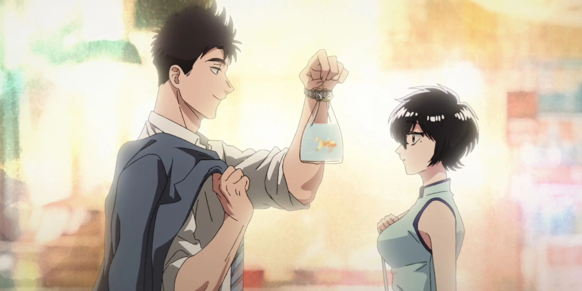 Hình ảnh từ anime Kowloon Generic Romance, thuộc thể loại lãng mạn khoa học viễn tưởng