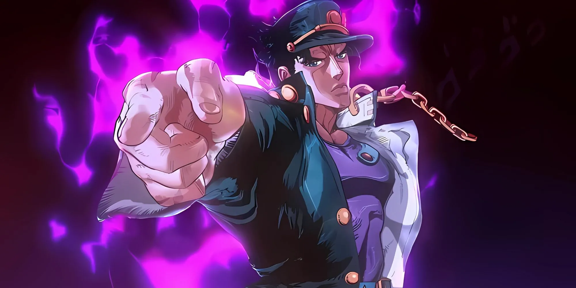 Jotaro Kujo với tư thế chỉ tay kinh điển nhất của JoJo ở phần 3 Stardust Crusaders