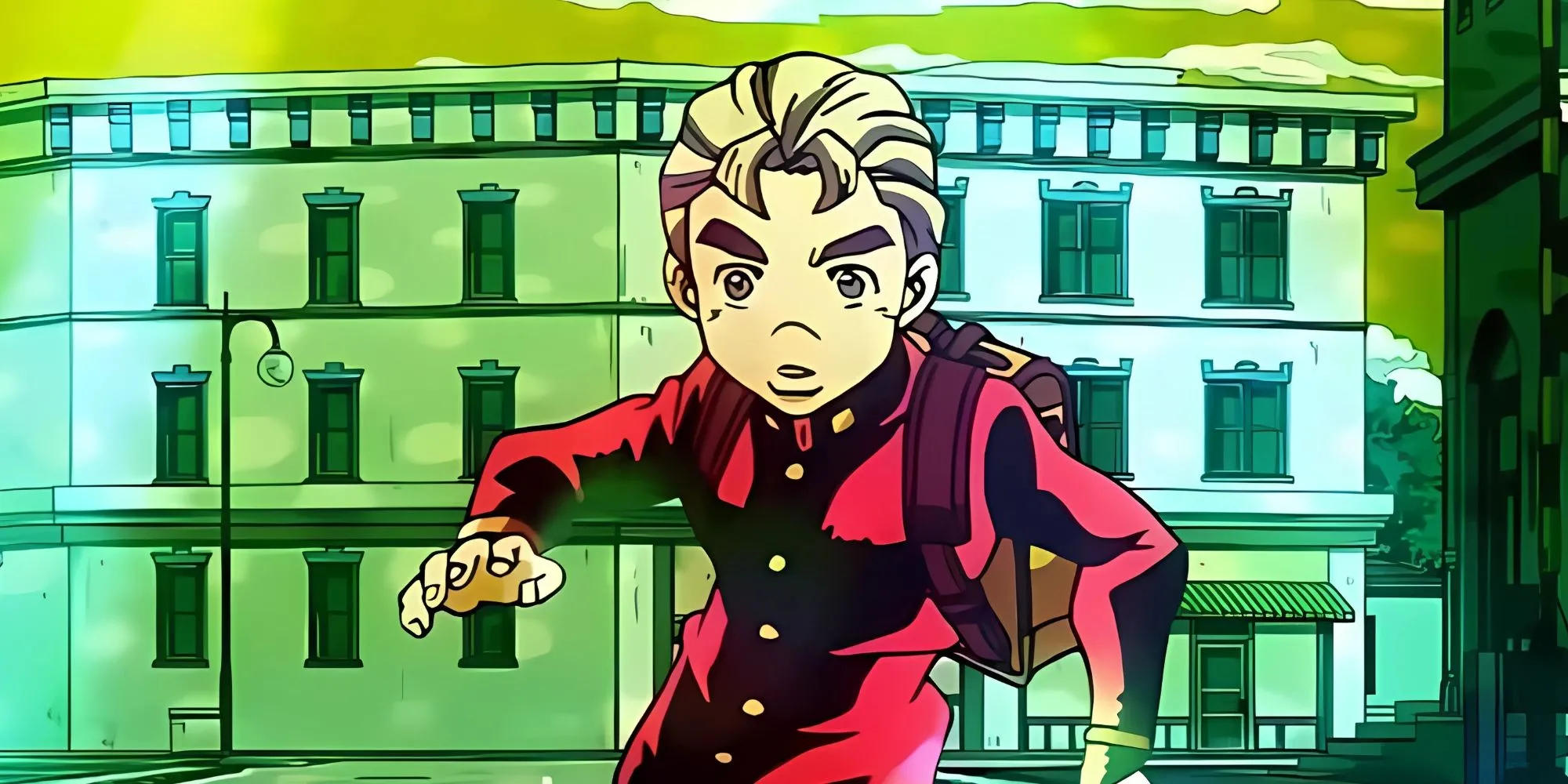 Koichi Hirose trong tư thế ngồi xổm đặc trưng từ op Great Days của JoJo phần 4