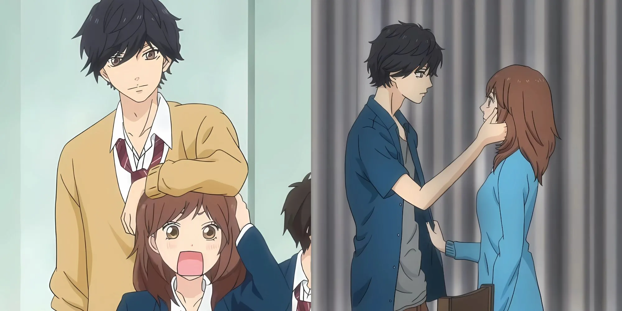 Kou Mabuchi và Futaba Yoshioka nhìn nhau đầy suy tư, phản ánh hành trình tái kết nối và đối mặt với quá khứ trong Ao Haru Ride.