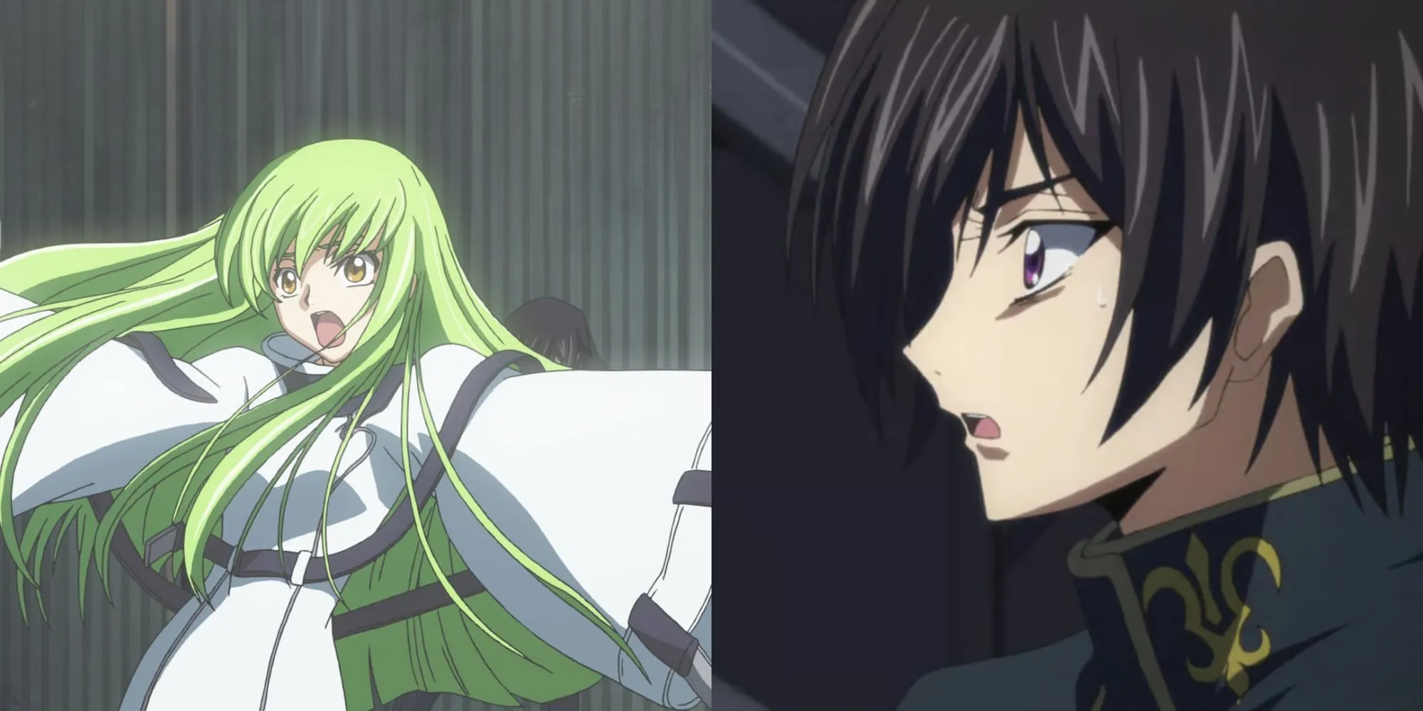 Lelouch vi Britannia trong chiếc mặt nạ Zero đầy quyền lực, chuẩn bị thực hiện mệnh lệnh Geass trong tập đầu Code Geass.