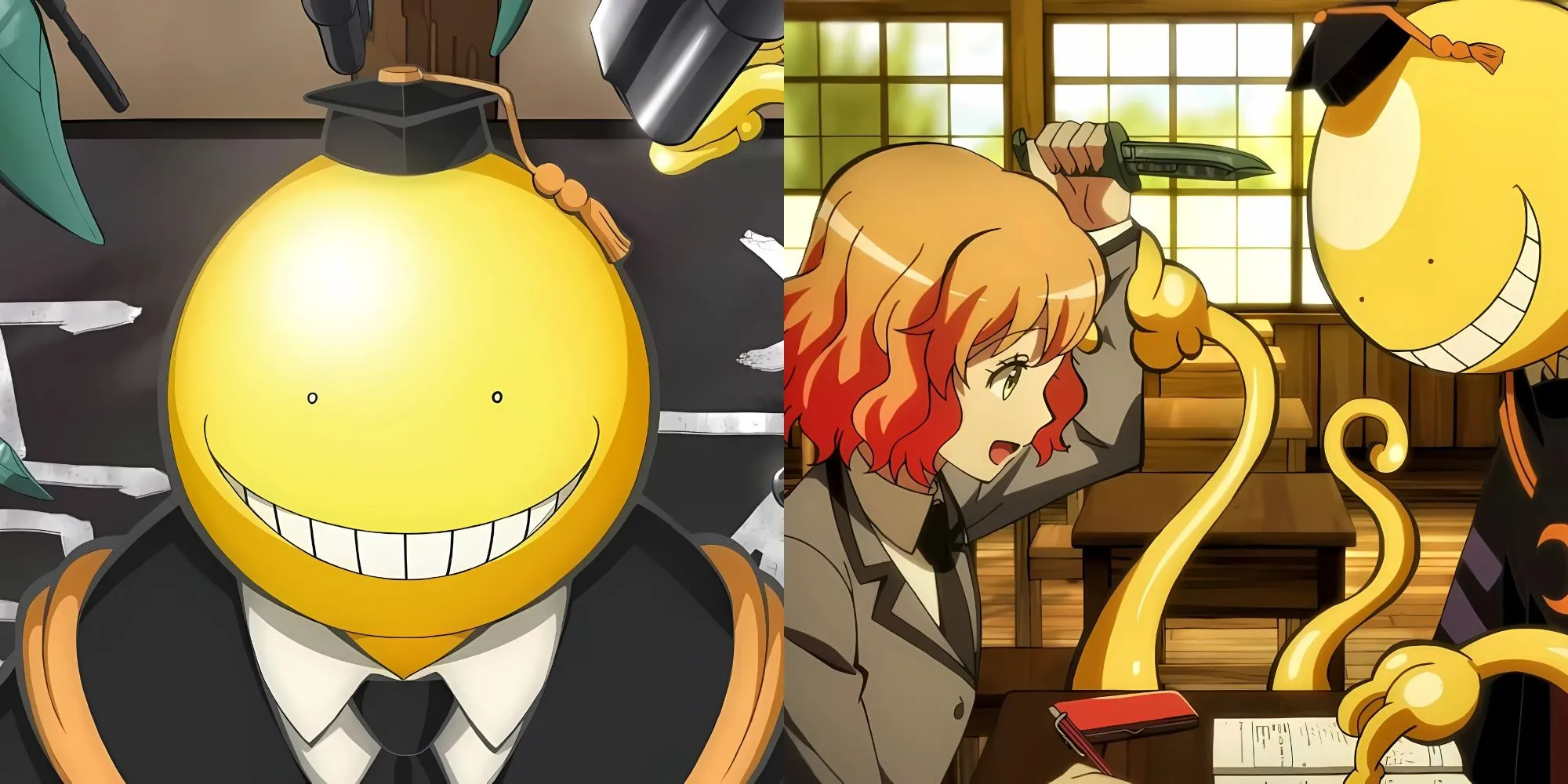 Lớp học ám sát với thầy Koro-sensei màu vàng tươi trong Assassination Classroom