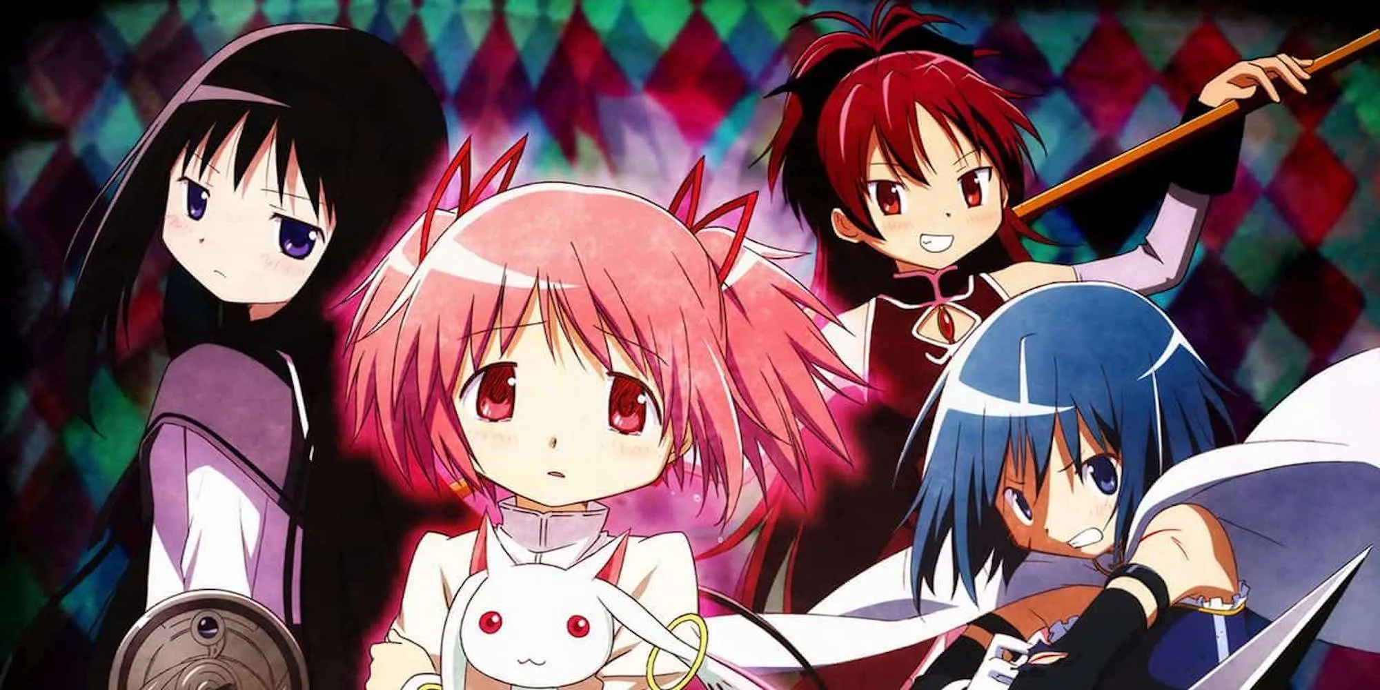 Madoka, Homura, Sayaka và Kyoko từ Puella Magi Madoka Magica đứng cùng nhau
