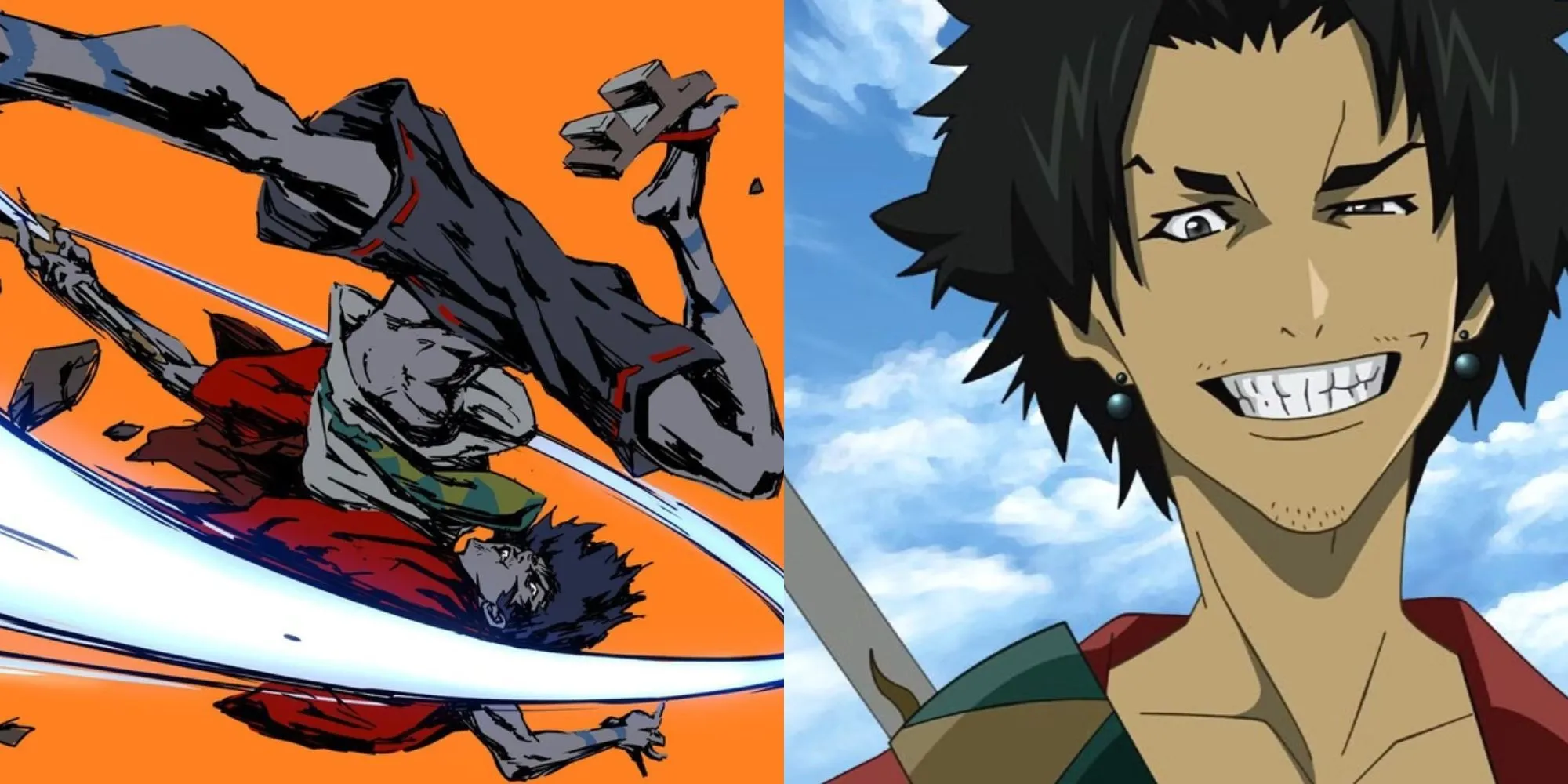 Mugen và Jin đối đầu bằng kiếm thuật trong anime Samurai Champloo