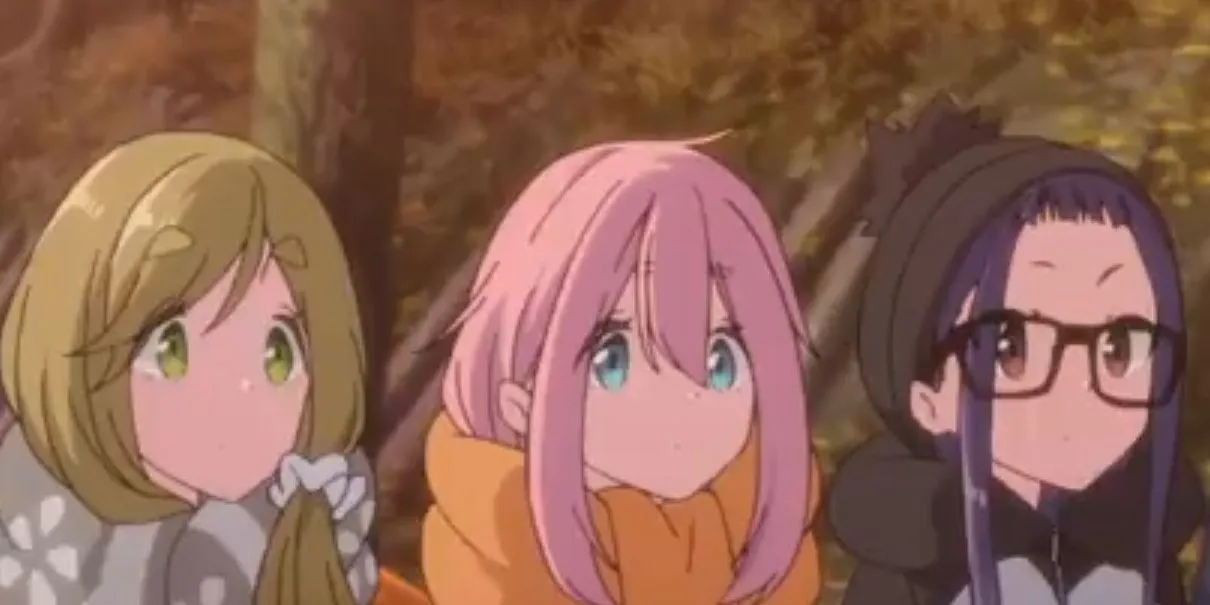 Nhân vật anime slice of life Laid-Back Camp đang cắm trại