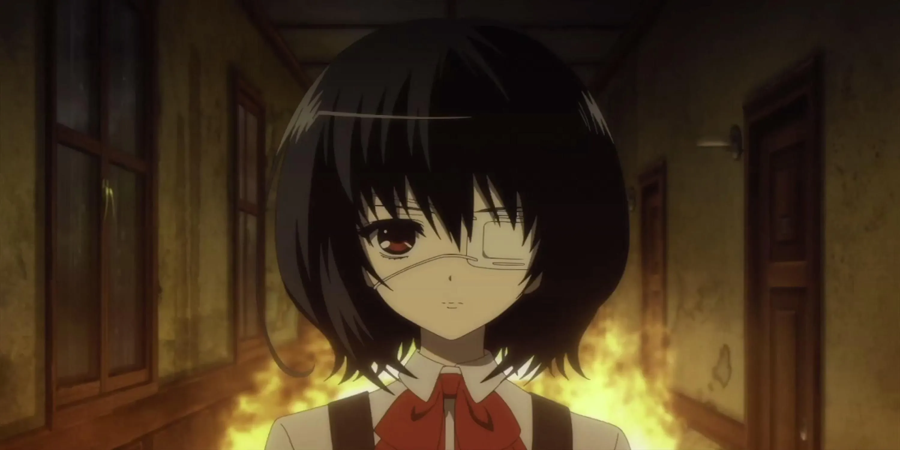 Nhân vật Mei Misaki từ anime Another với con mắt băng giả