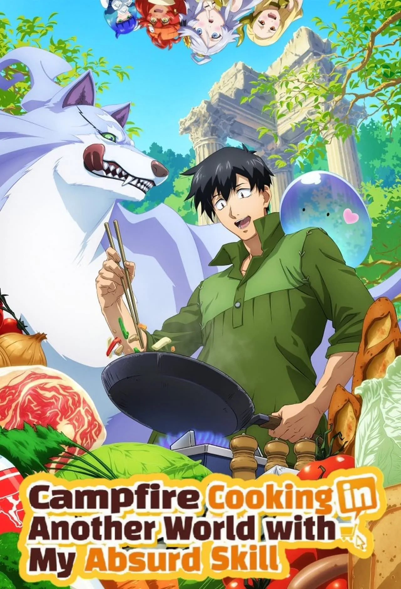 Nhân vật Mukouda Tsuyoshi và Fel trong anime Campfire Cooking in Another World