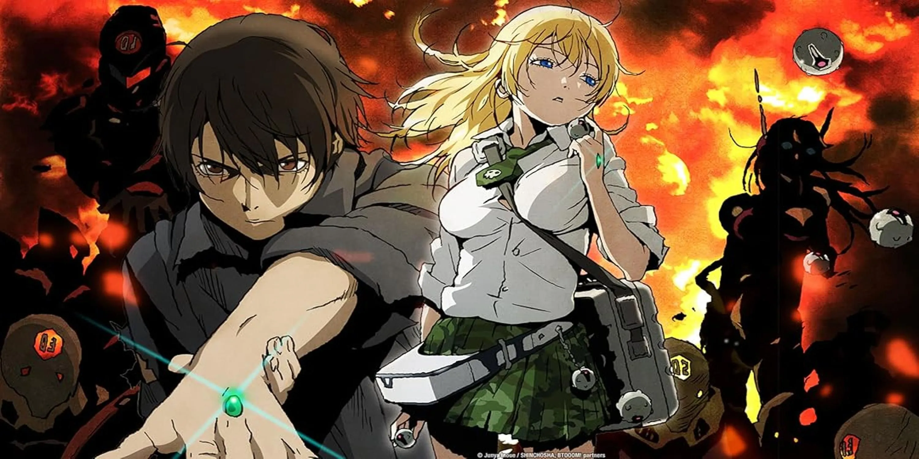 Nhân vật Ryota Sakamoto với quả bom BIM trong tay trong anime Btooom