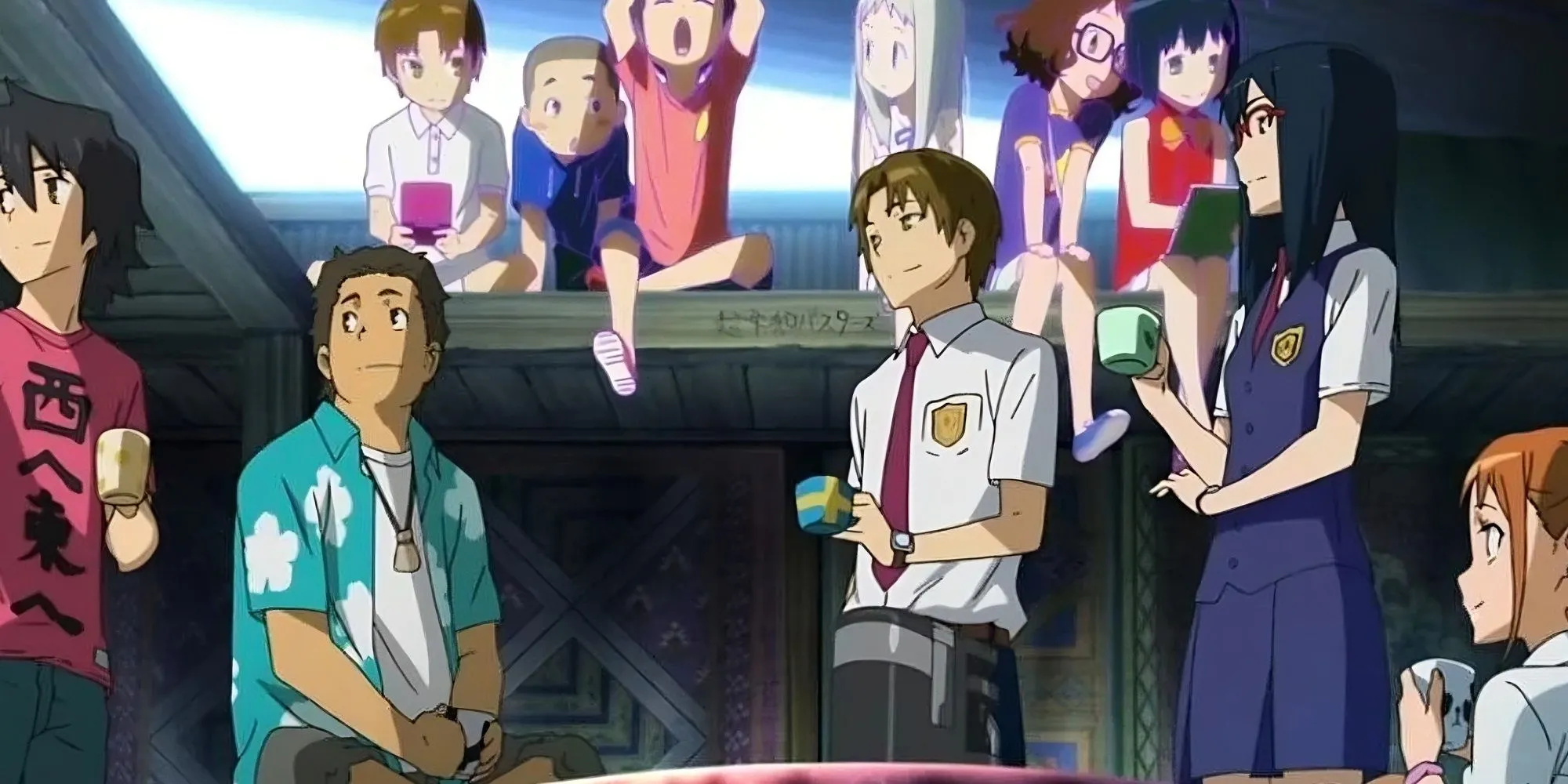 Nhóm bạn Super Peace Busters từ Anohana trong căn cứ bí mật của họ