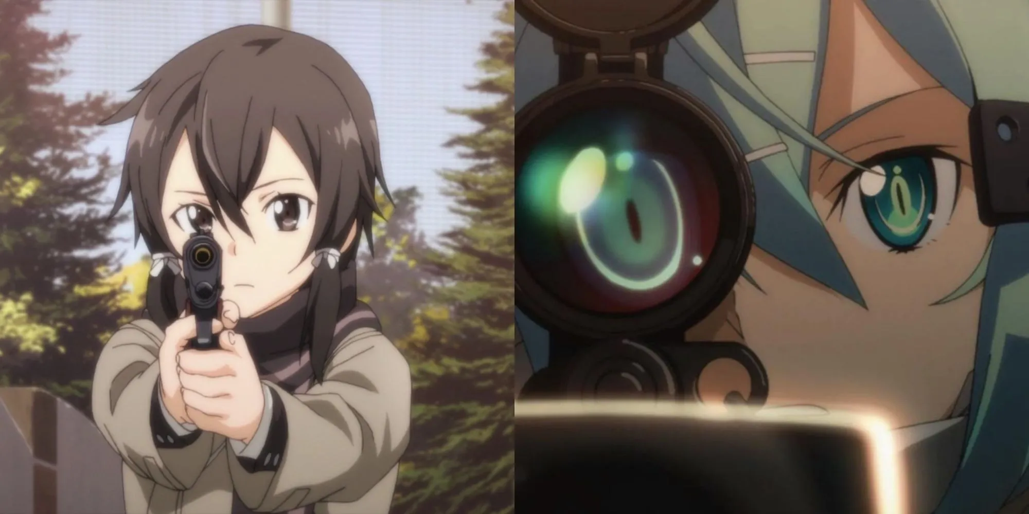 Nữ sniper Sinon cầm khẩu Hecate II trong thế giới Gun Gale Online của Sword Art Online II