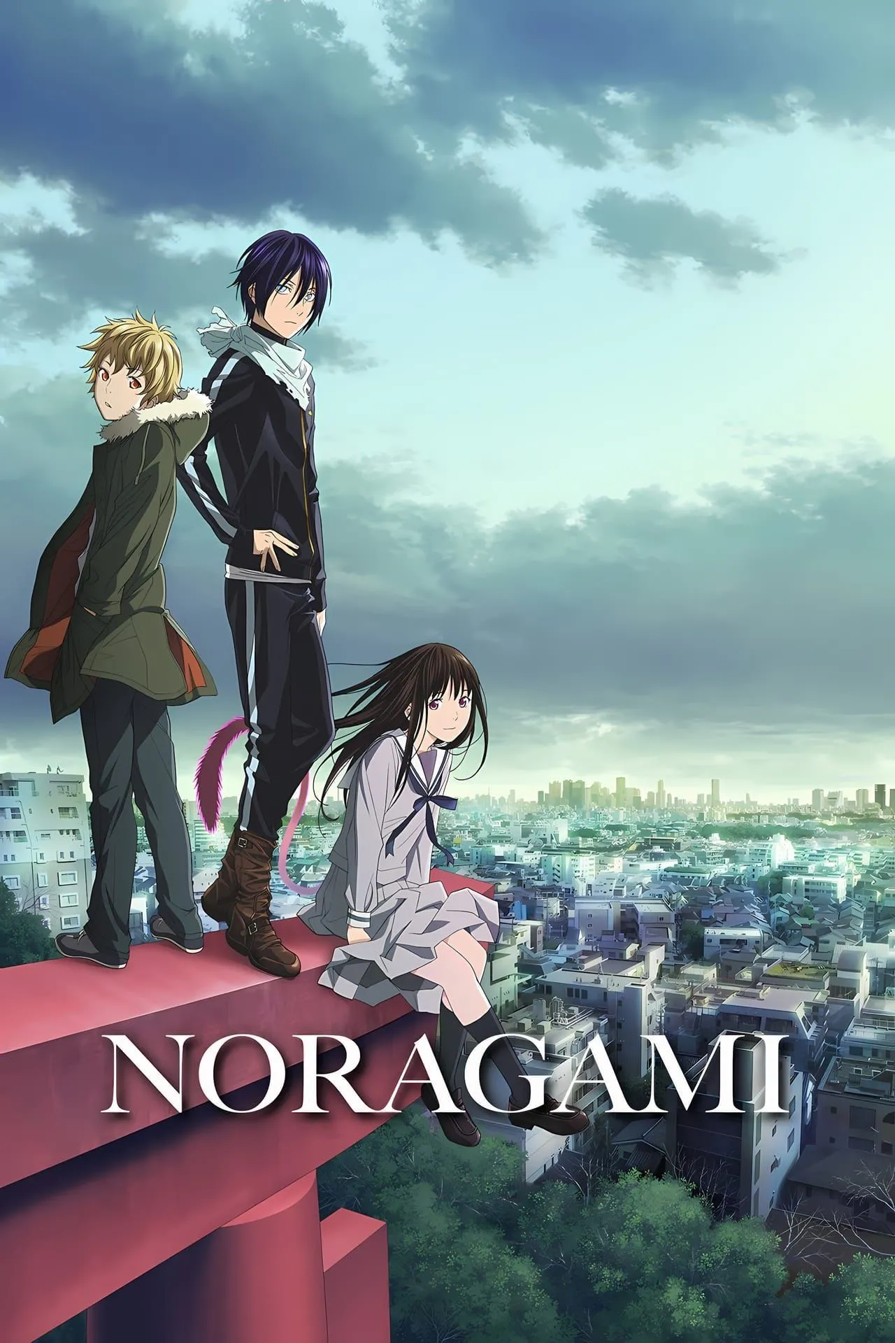 Poster anime Noragami với Yato cùng thanh kiếm Yukine và Hiyori ở phía sau