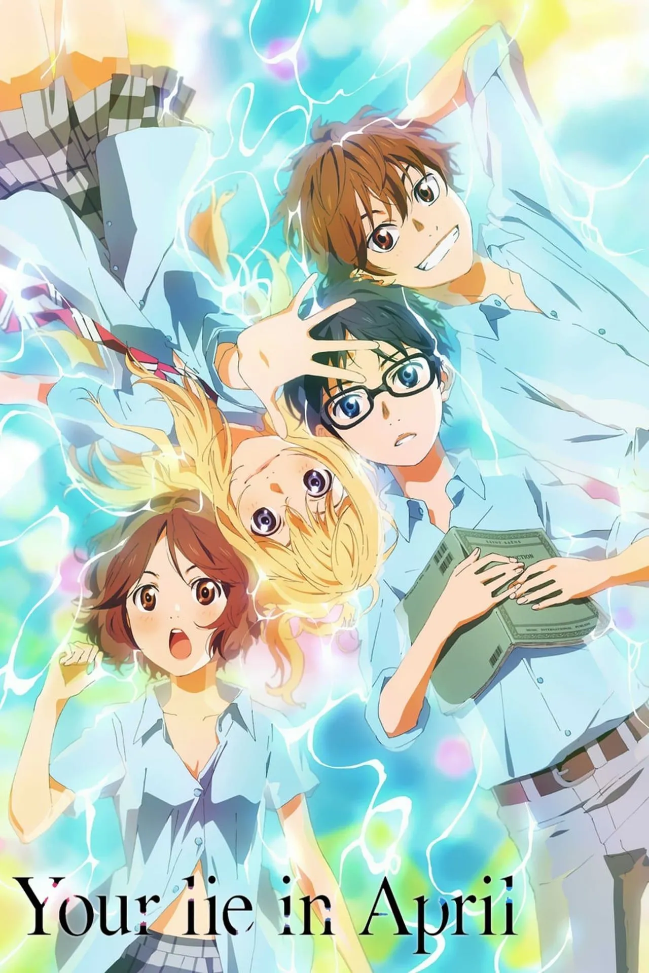 Poster anime Your Lie in April với Kousei chơi đàn piano và Kaori chơi violin