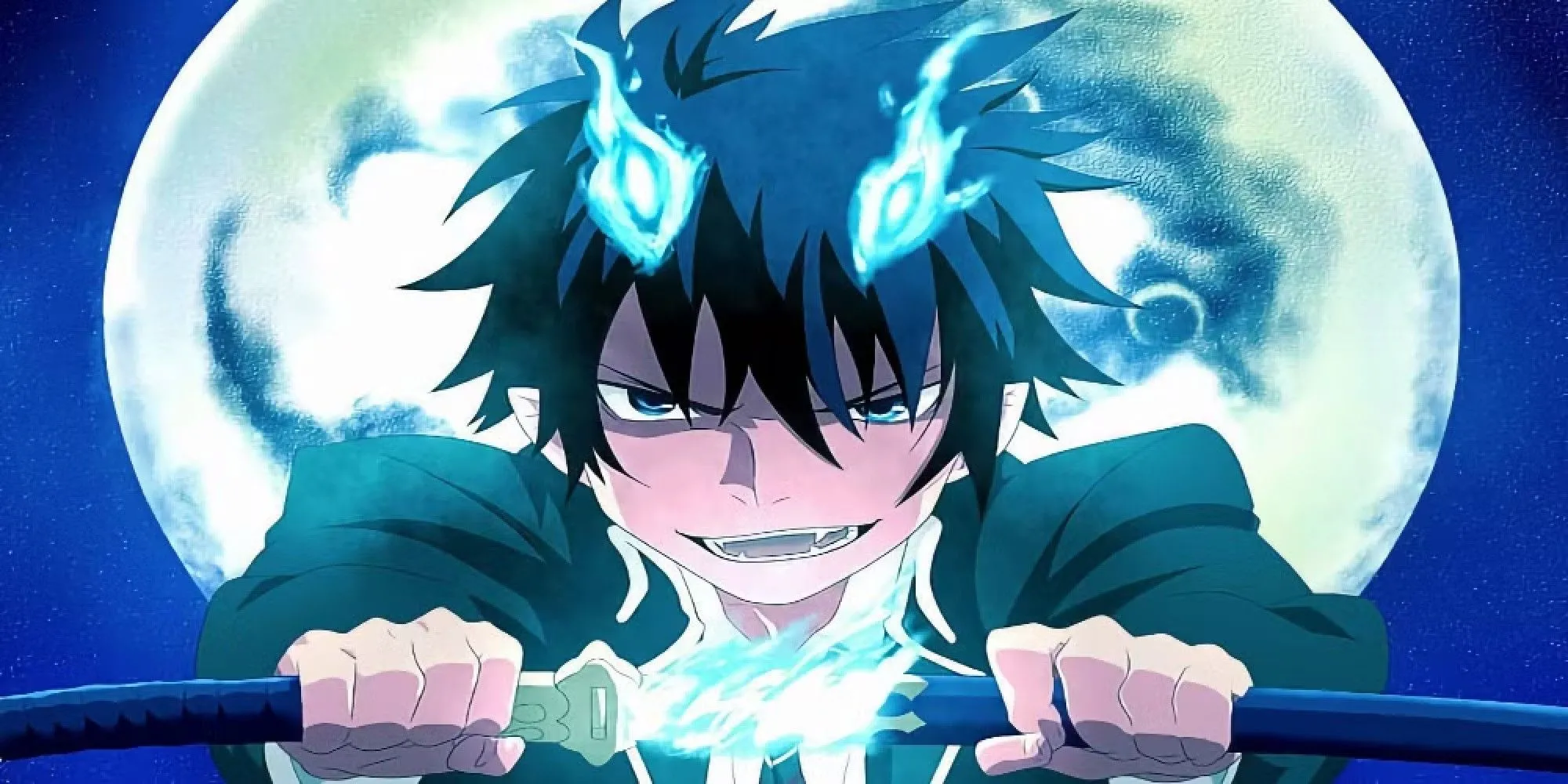 Rin Okumura với sức mạnh quỷ trong anime Blue Exorcist.