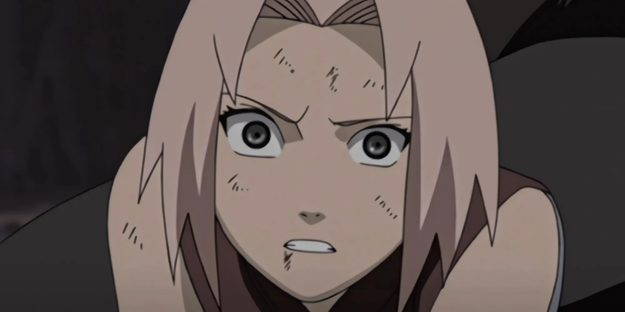 Sakura Haruno với biểu cảm khó chịu, một trong những nhân vật gây tranh cãi trong cộng đồng fan Naruto
