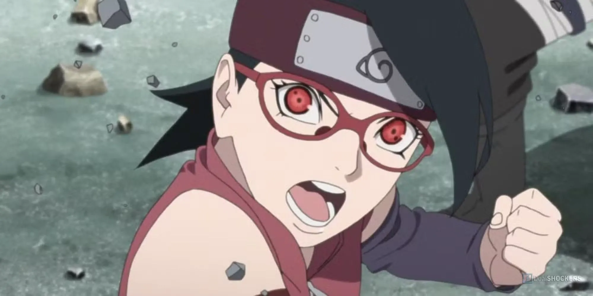 Sarada Uchiha đang kích hoạt Sharingan trong Boruto