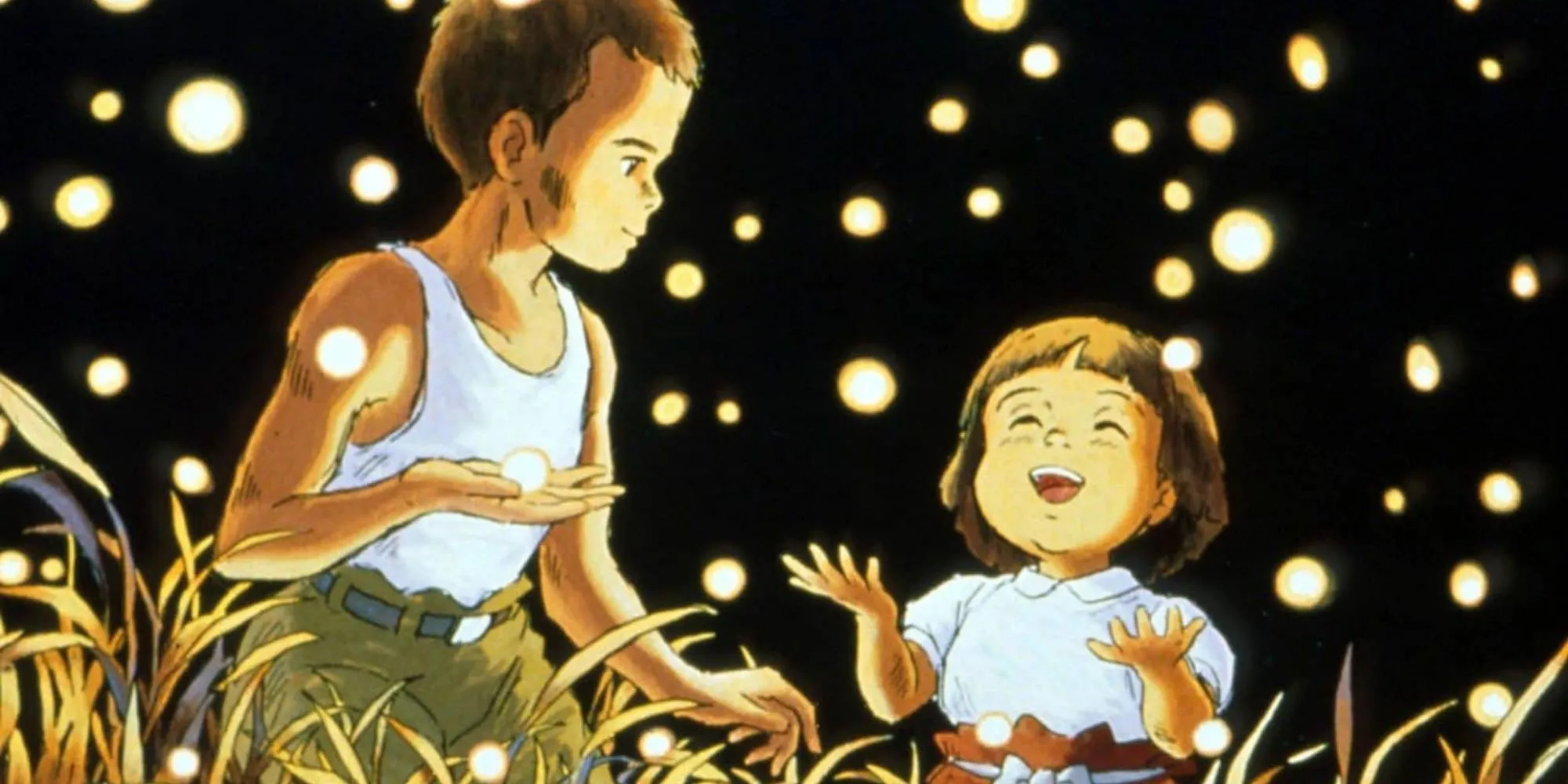 Seita và Setsuko bên đàn đom đóm trong Mộ Đom Đóm