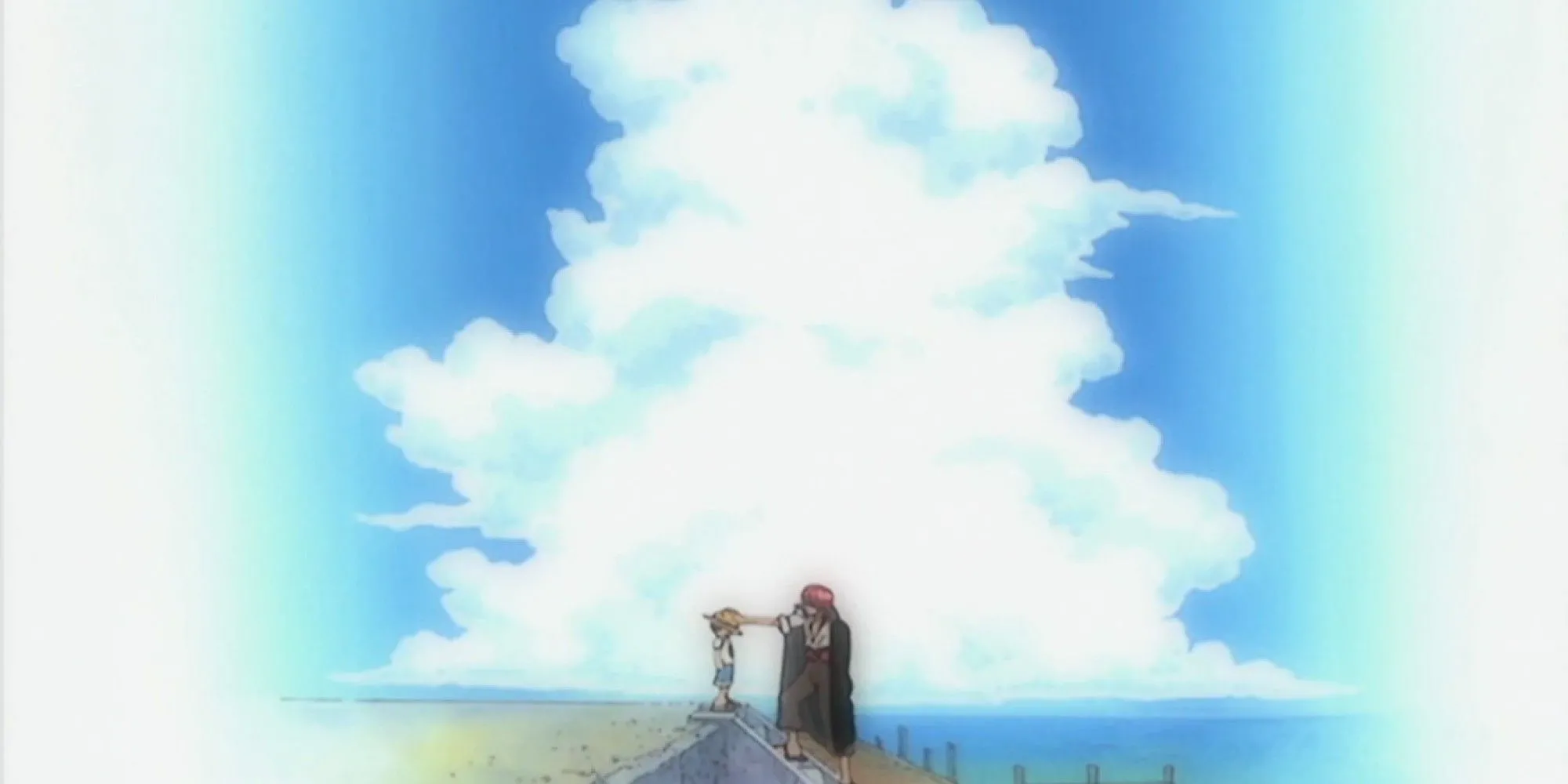 Shanks trao mũ rơm biểu tượng cho Luffy thời thơ ấu, khởi đầu ước mơ hải tặc.