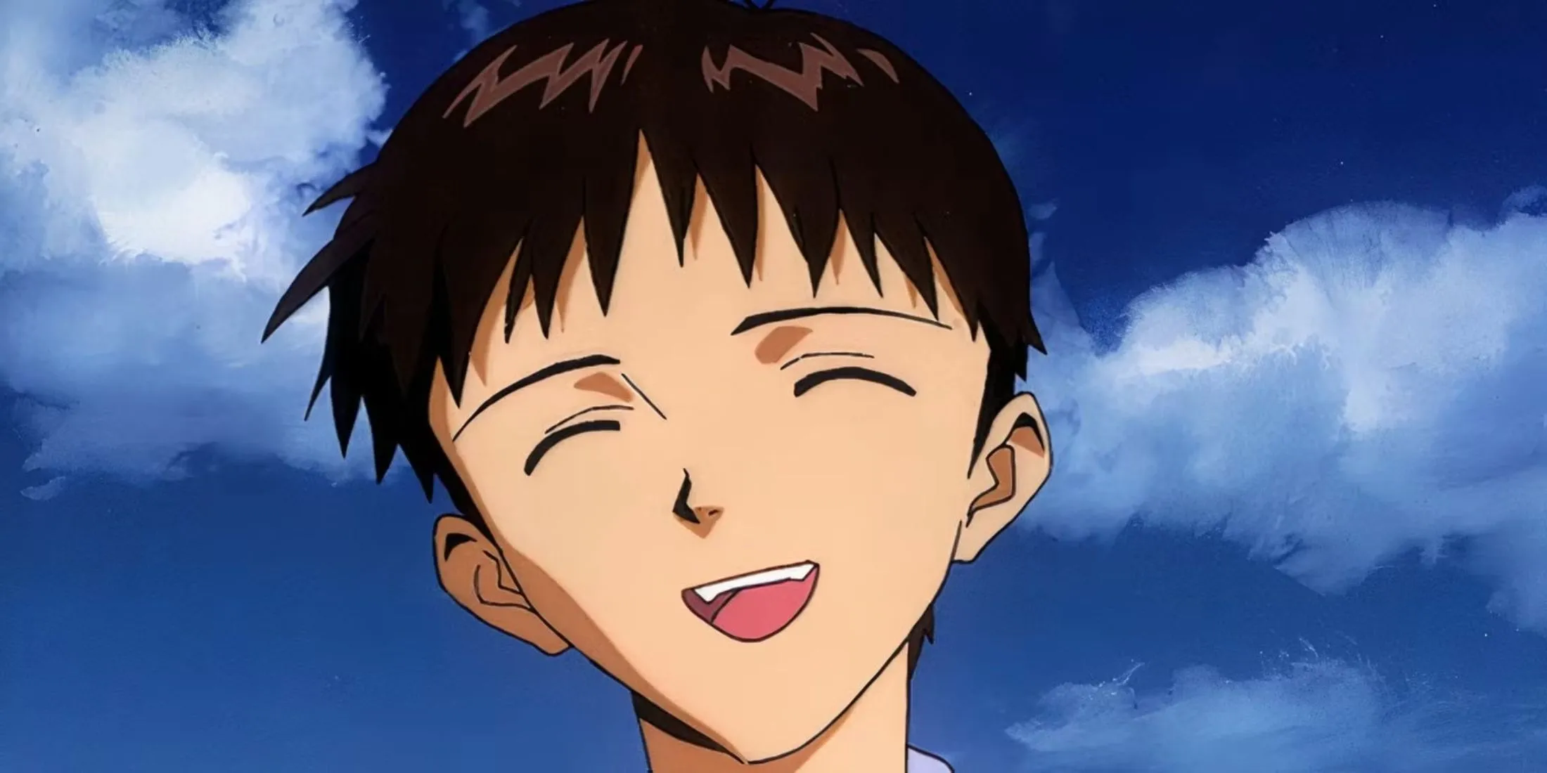Shinji Ikari mỉm cười trong thế giới ảo tưởng của Dự án Kết nối Con người trong Neon Genesis Evangelion