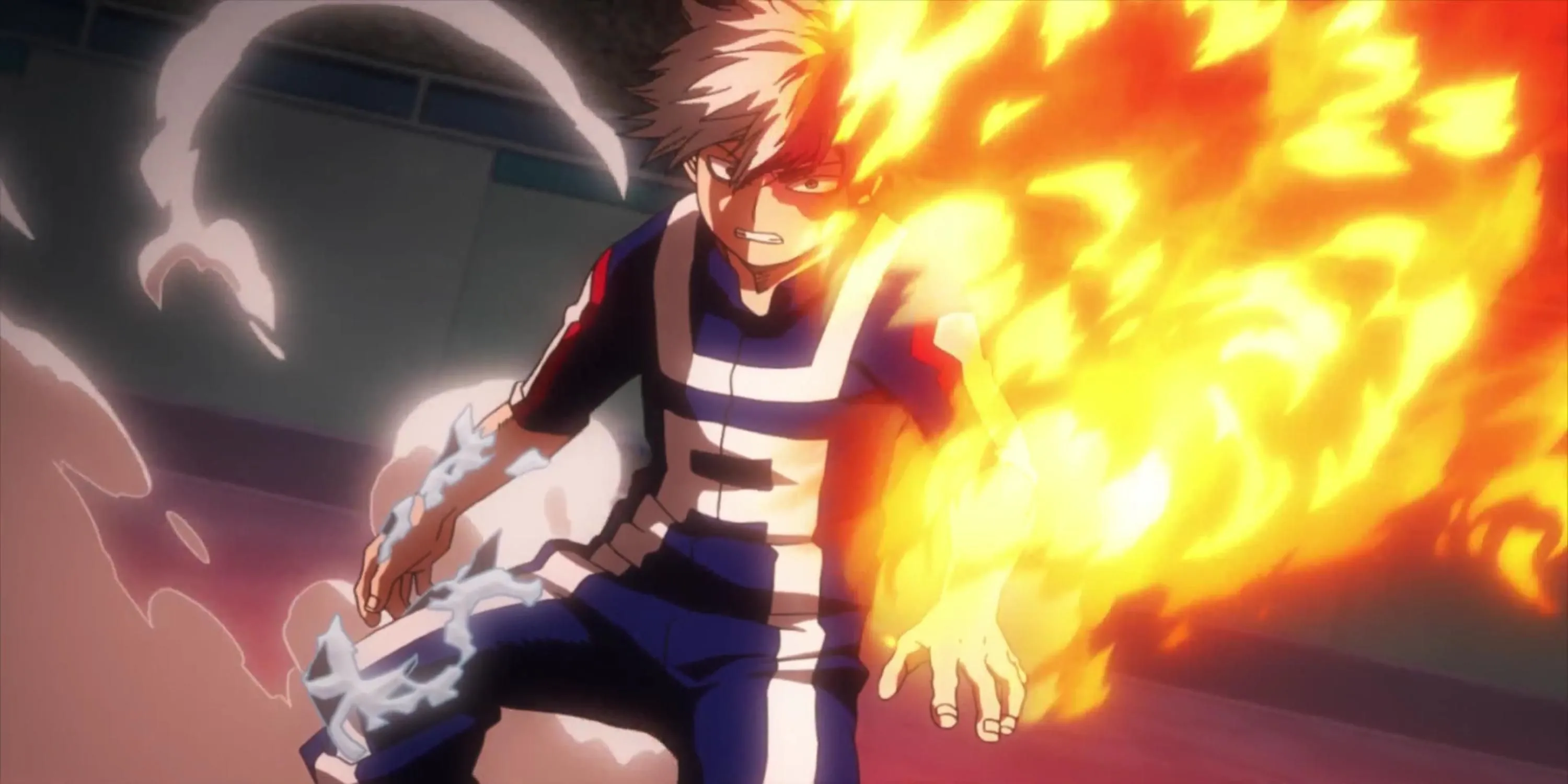 Shoto Todoroki sử dụng Quirk Half-Cold Half-Hot trong My Hero Academia