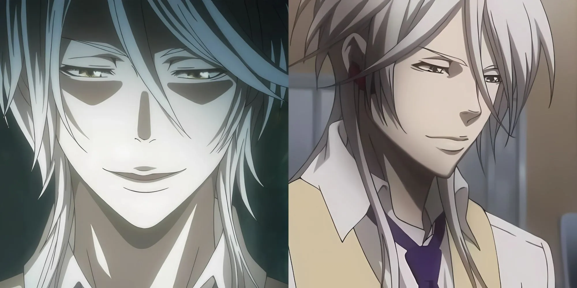 Shougo Makishima với nụ cười điềm tĩnh và cuốn sách trong Psycho-Pass