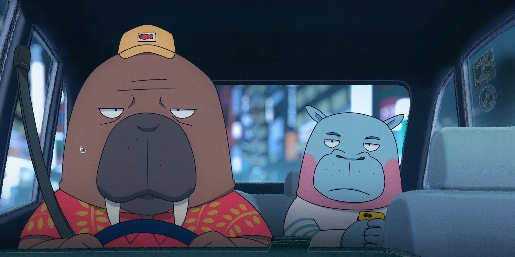 Tài xế Odokawa và hành khách trong anime bí ẩn Odd Taxi