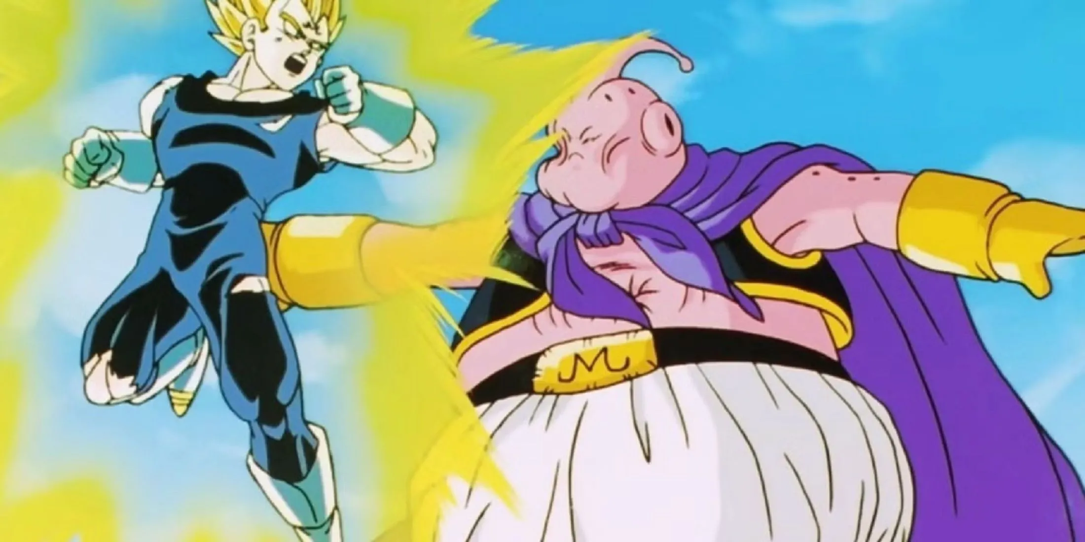 Vegeta chiến đấu với Majin Buu sau khi giải phóng sức mạnh tiềm ẩn trong Dragon Ball Z