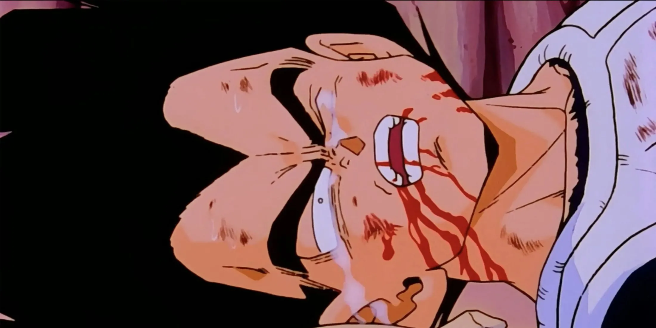 Vegeta rơi lệ cầu xin Son Goku đánh bại Frieza trước khi chết trên Namek trong Dragon Ball Z