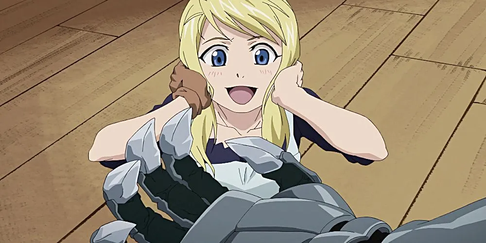 Winry Rockbell từ Fullmetal Alchemist_ Brotherhood sửa chữa cánh tay giả của Edward Elric