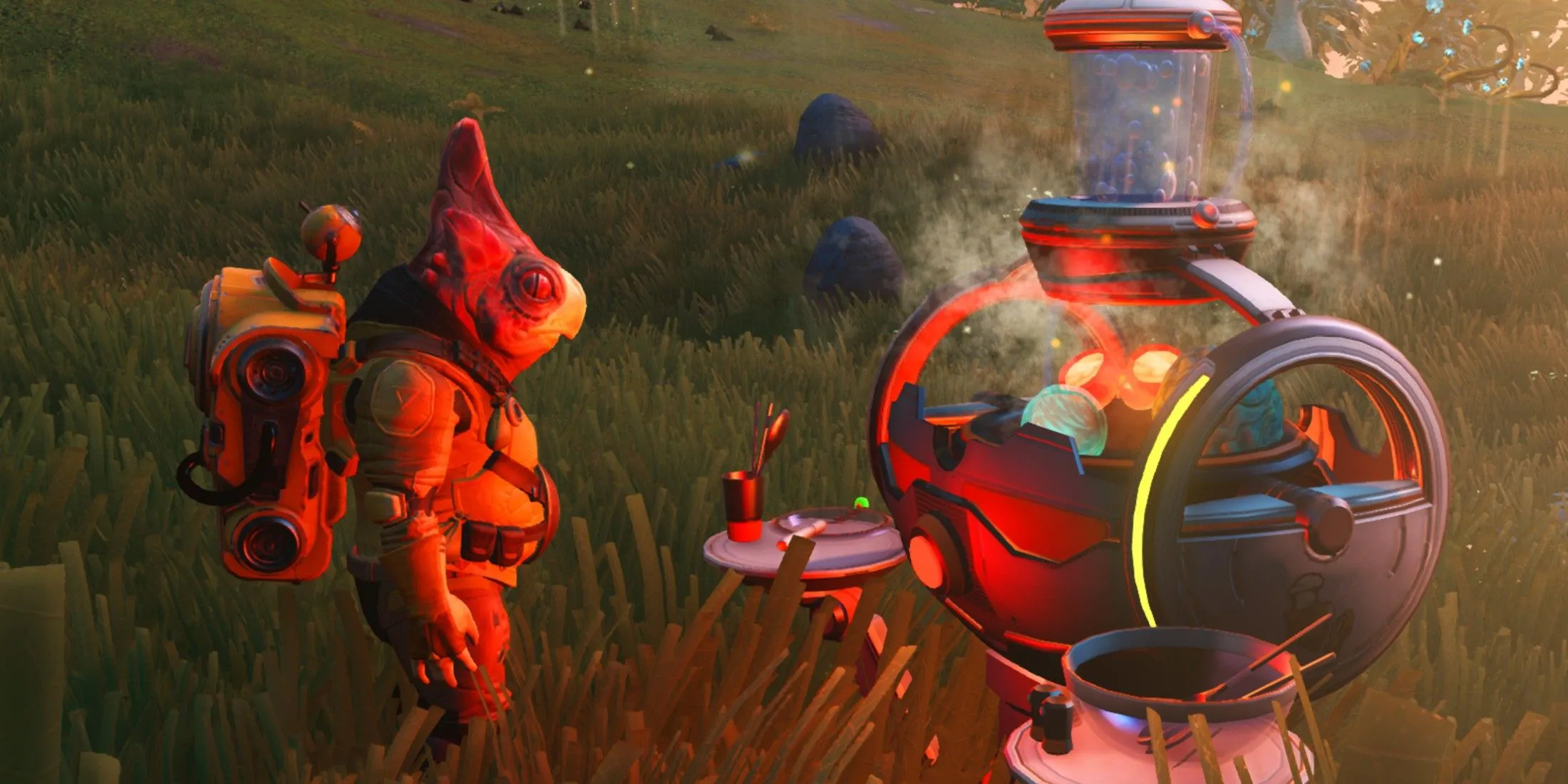 Game thủ No Man's Sky đang thực hiện thao tác nấu ăn để kiếm tiền trong game