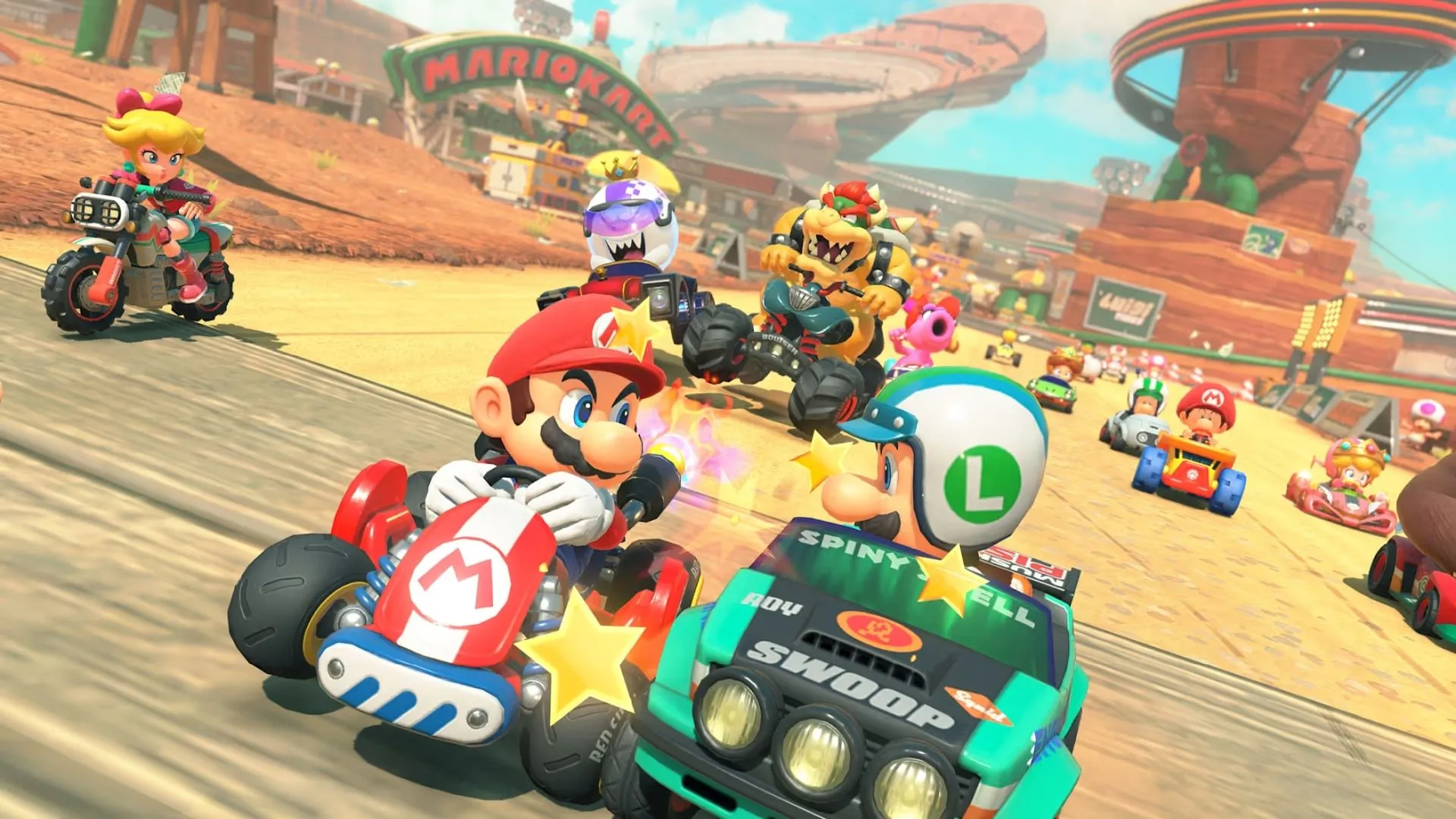 Gameplay Mario Kart World với các nhân vật quen thuộc