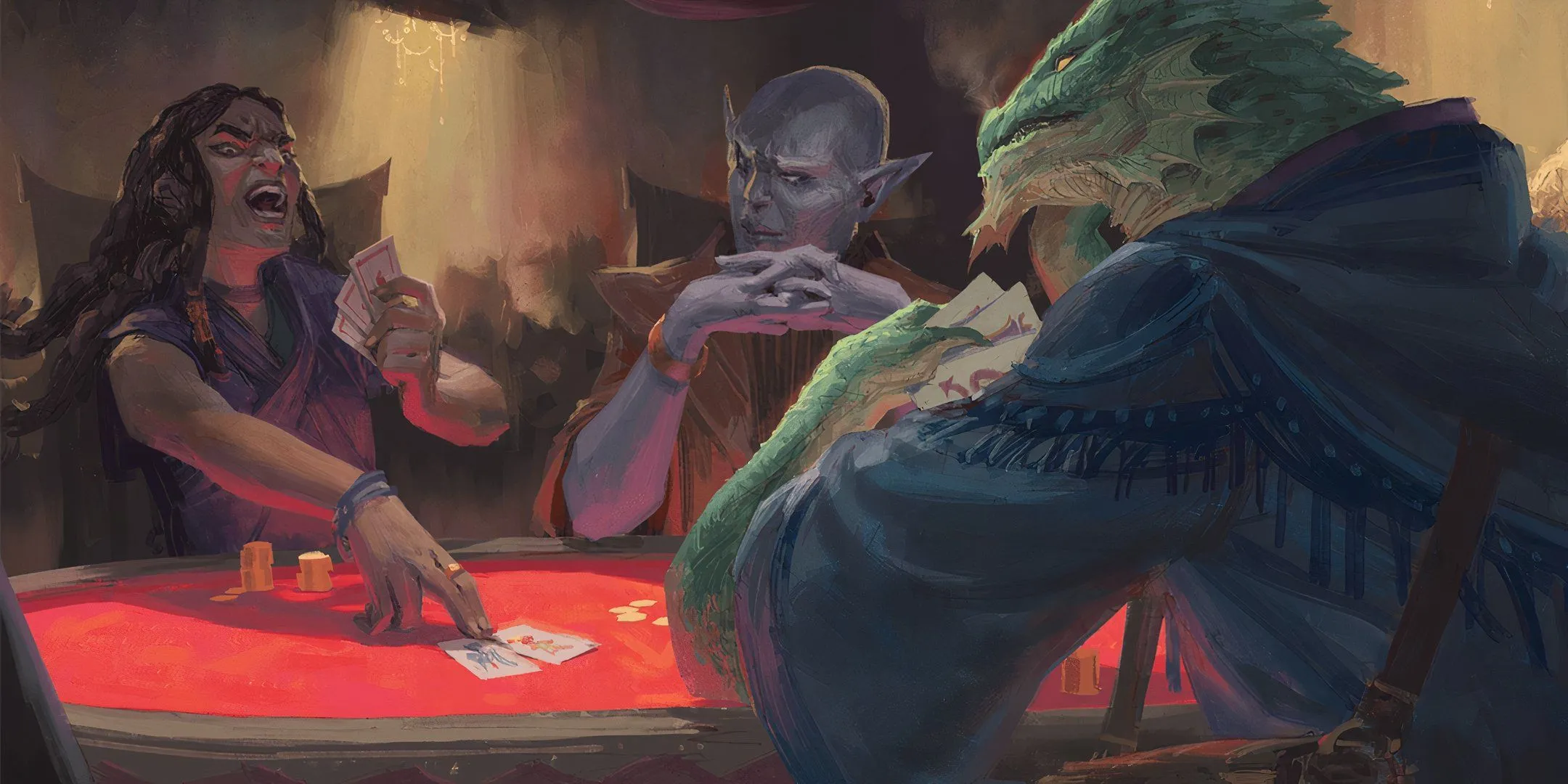 Ba người chơi đang tham gia một ván bài tại bàn Dungeons &amp; Dragons, một cảnh tượng quen thuộc trong các buổi chơi nhập vai.