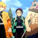 Ba nhân vật chính Inosuke, Tanjiro và Zenitsu chuẩn bị chiến đấu trong một phân cảnh của Demon Slayer: The Hinokami Chronicles 2
