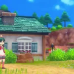 Cảnh người chơi đứng trước trang trại của mình trong Story of Seasons Grand Bazaar, tận hưởng không gian game nông trại thư giãn.