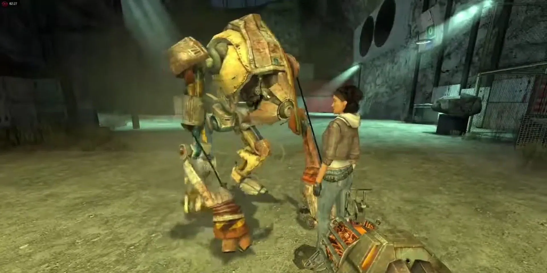 Dog robot khổng lồ bên cạnh Alyx Vance trong Half-Life 2, thể hiện sự trung thành và mạnh mẽ.