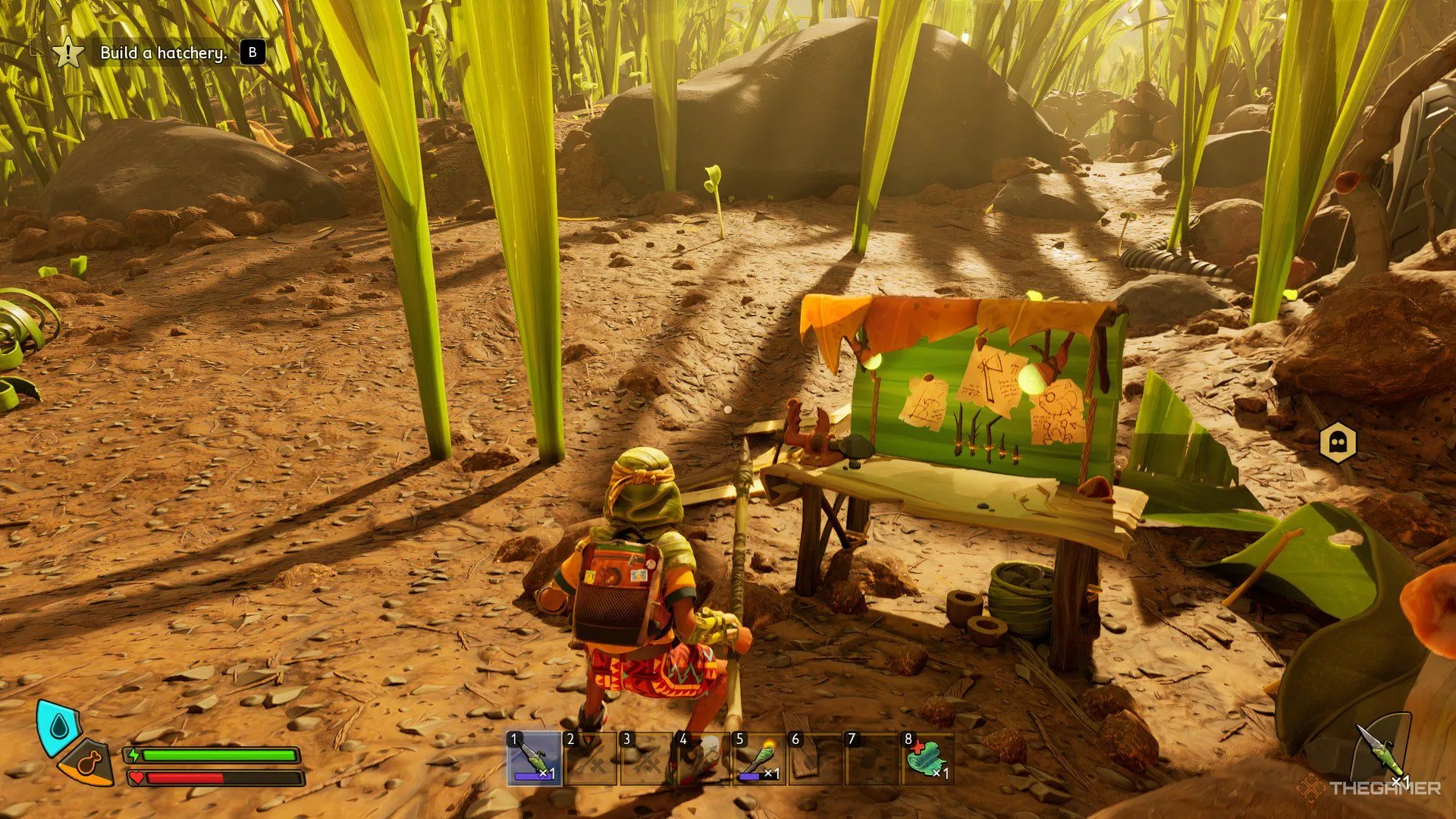 Game thủ đang sử dụng Workbench để chế tạo vật phẩm trong thế giới Grounded 2