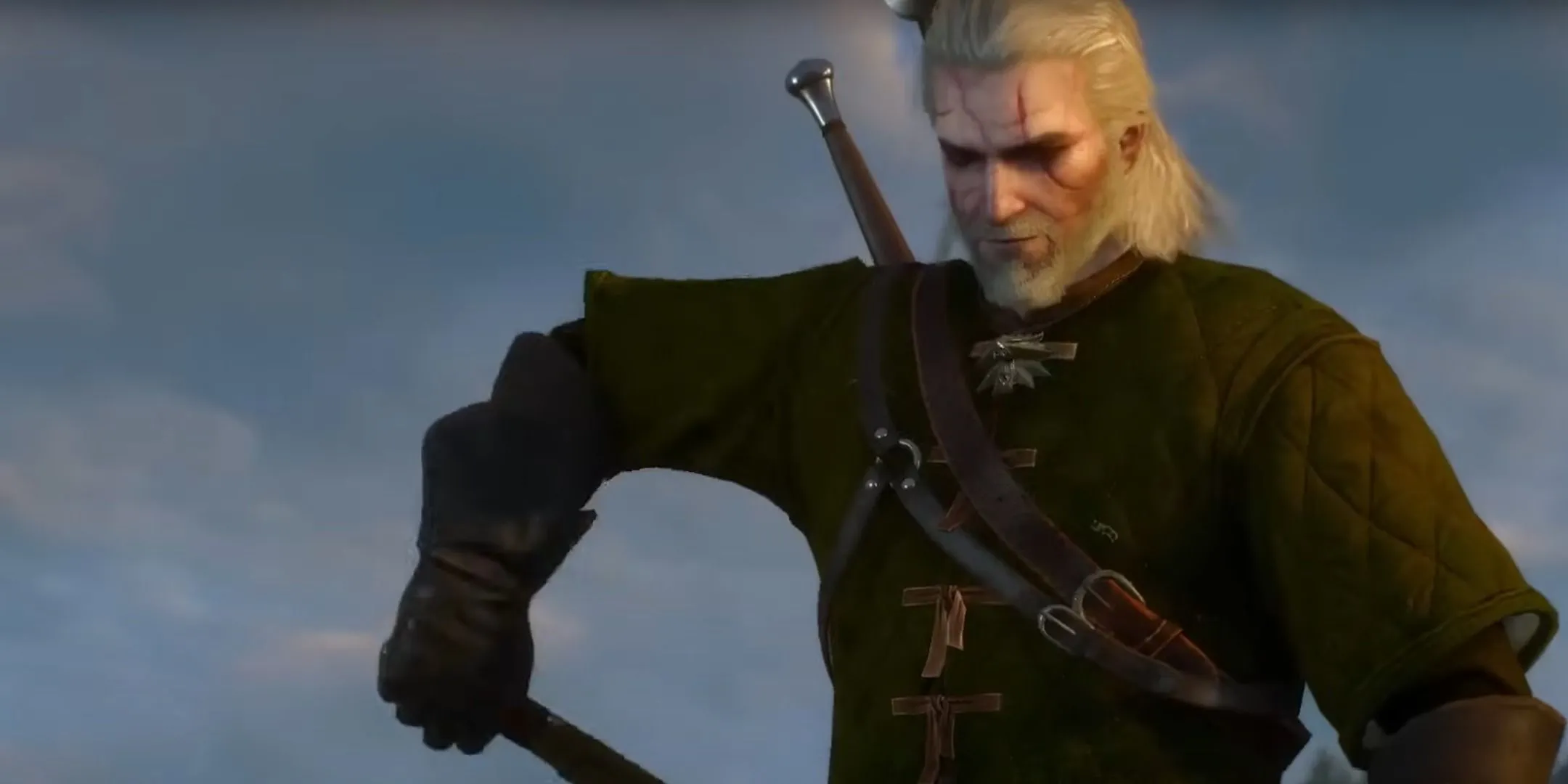 Geralt nhận chiến lợi phẩm đầu quái vật Griffin trong The Witcher 3