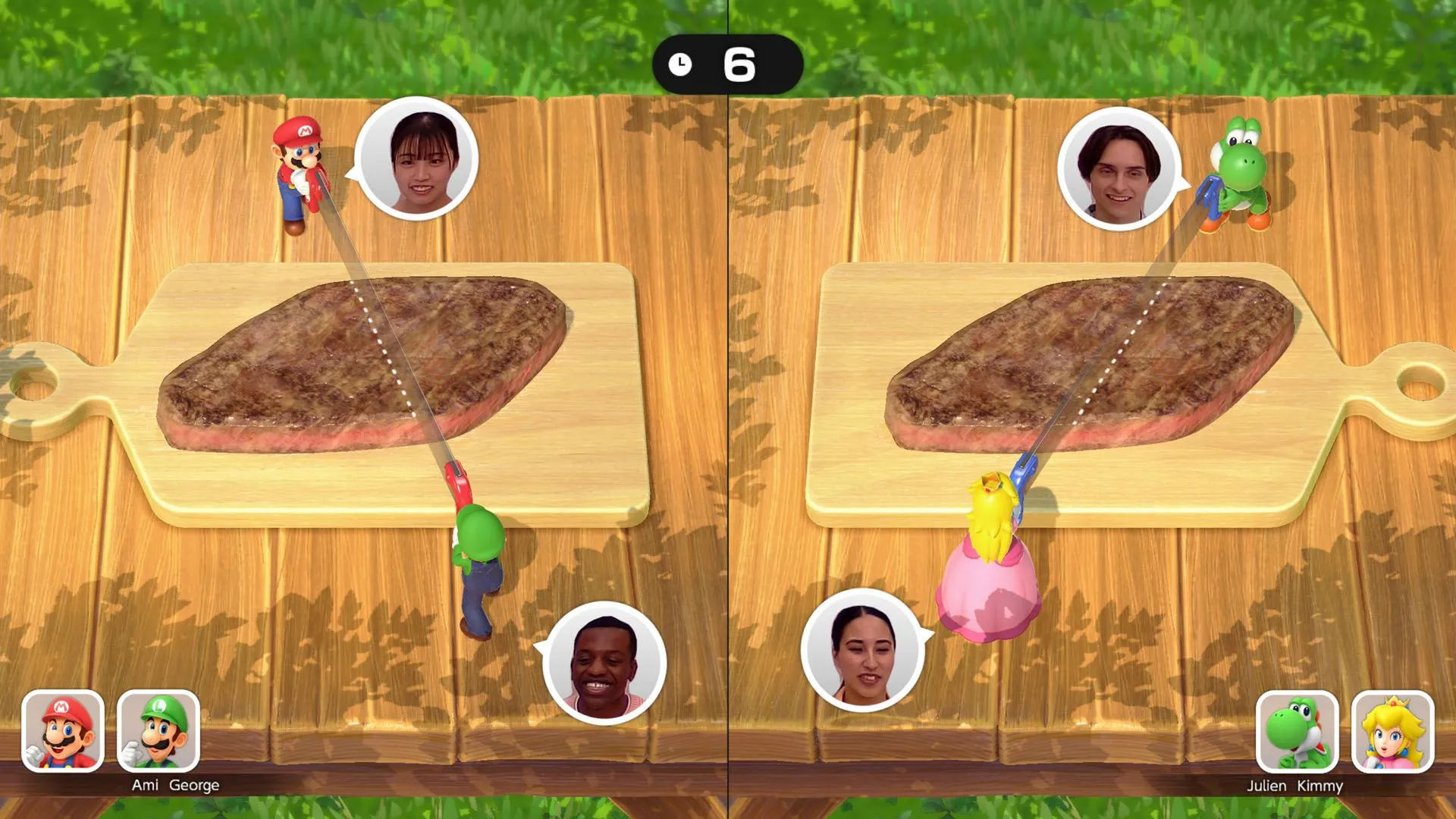 Gia đình cùng nhau giải trí với Super Mario Party Jamboree Nintendo Switch 2 Edition, biểu cảm vui nhộn qua tính năng camera.