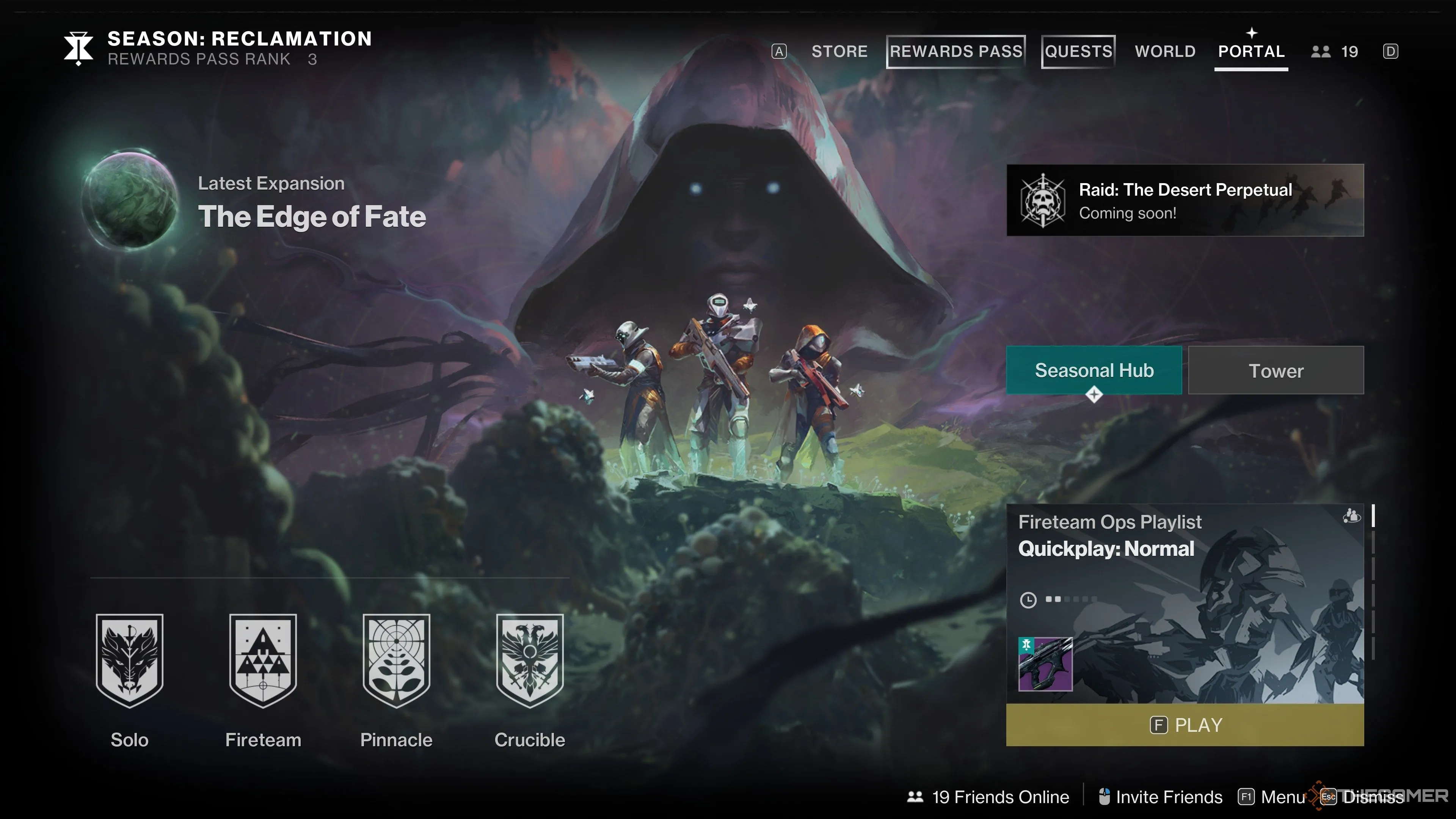 Giao diện Portal hoạt động trong Destiny 2, nơi tìm kiếm trang bị Seasonal Bonus Power