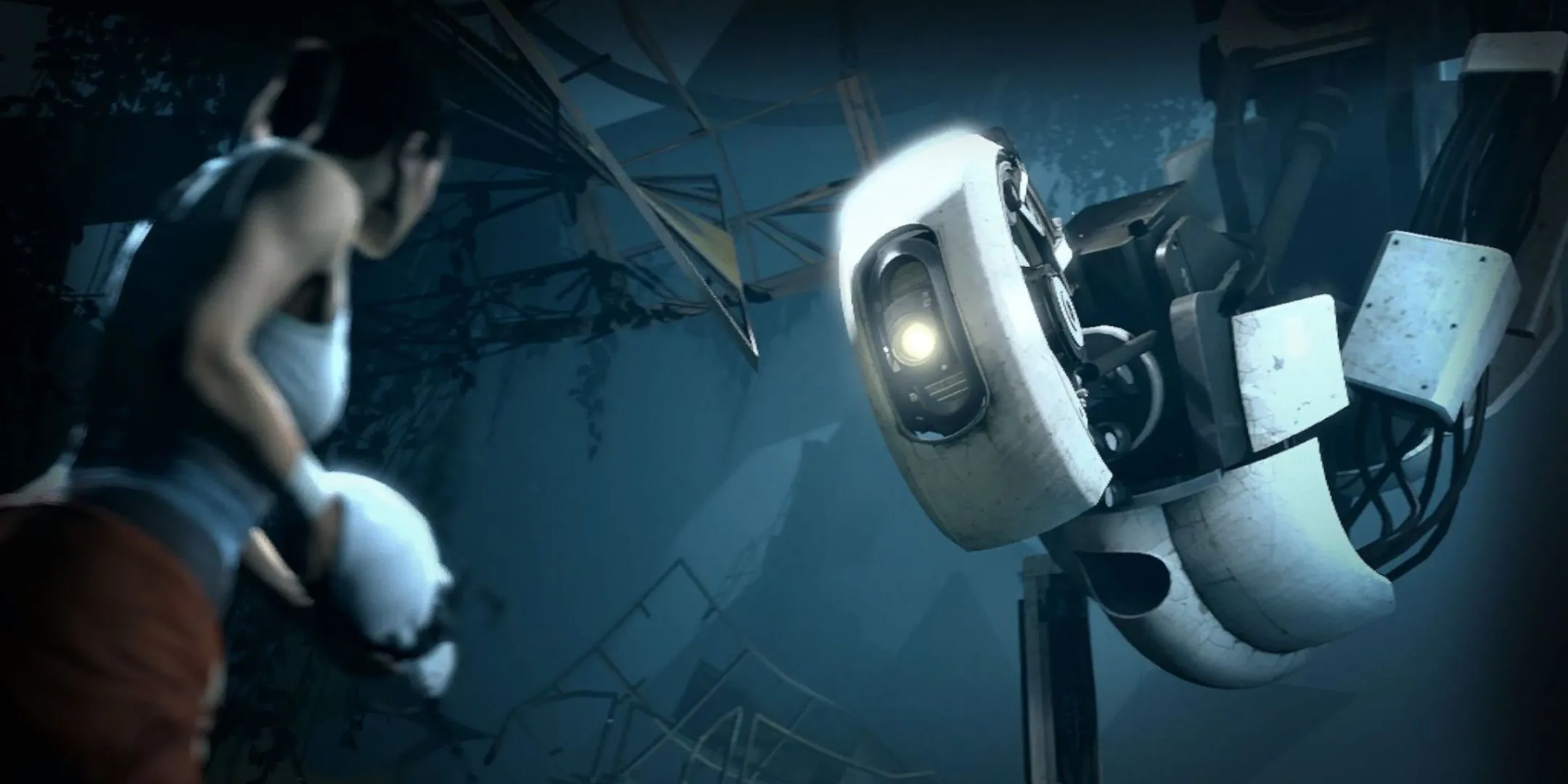 GLaDOS và Chell đối đầu nhau trong tựa game Portal 2